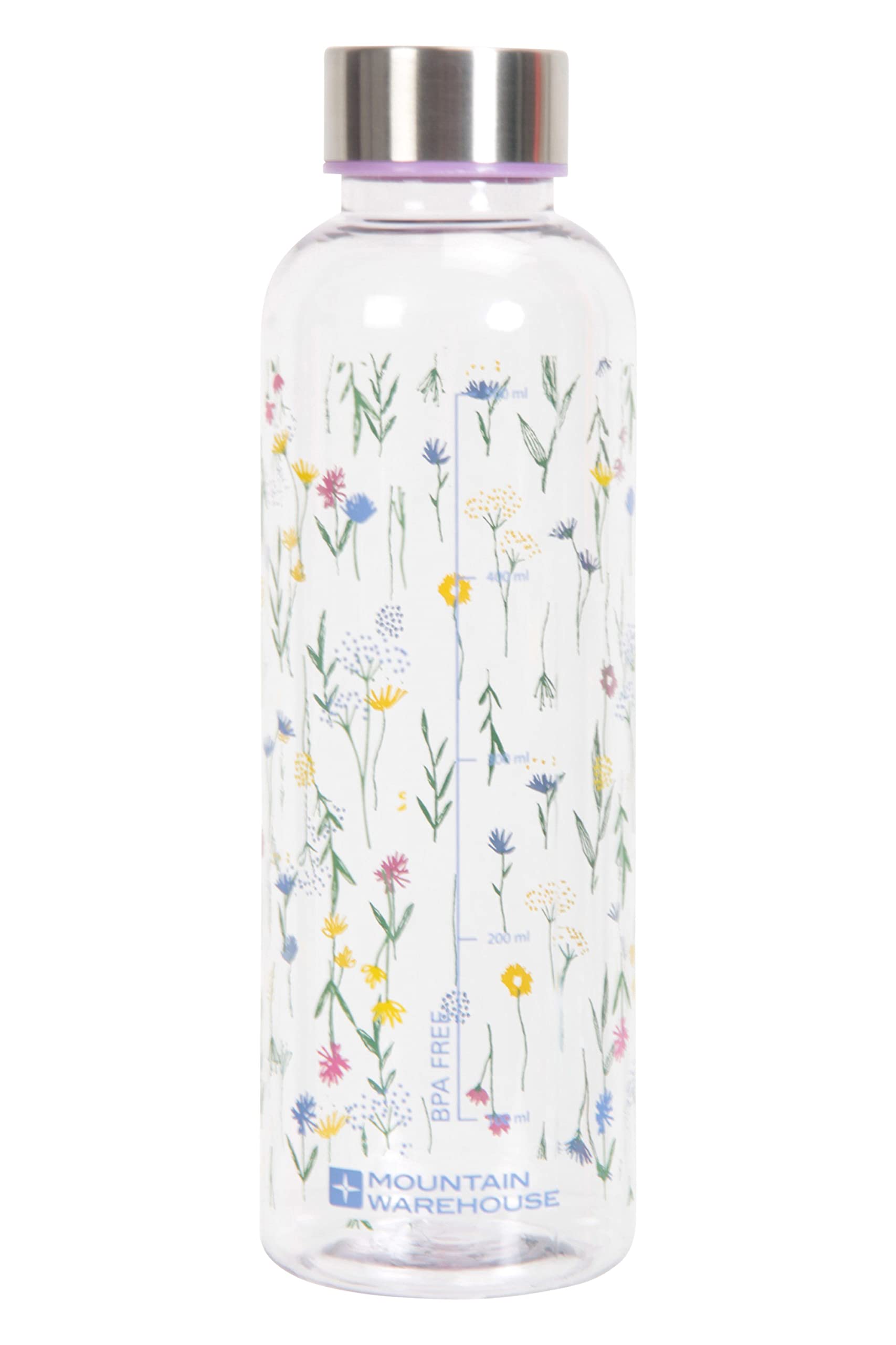 Mountain Warehouse Printed Metallic Lid BPA Free Water Bottle -Impact Resistant Drink Bottle - Best for Hiking, Camping, Travelling