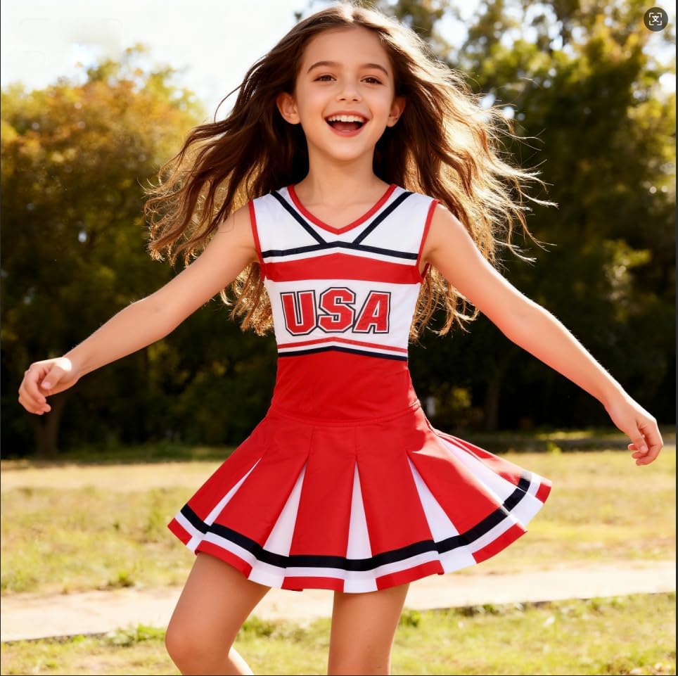 Cheerleader Costume for Girls With Pom Poms - Halloween Sports Outfit and Gifts - Image 4