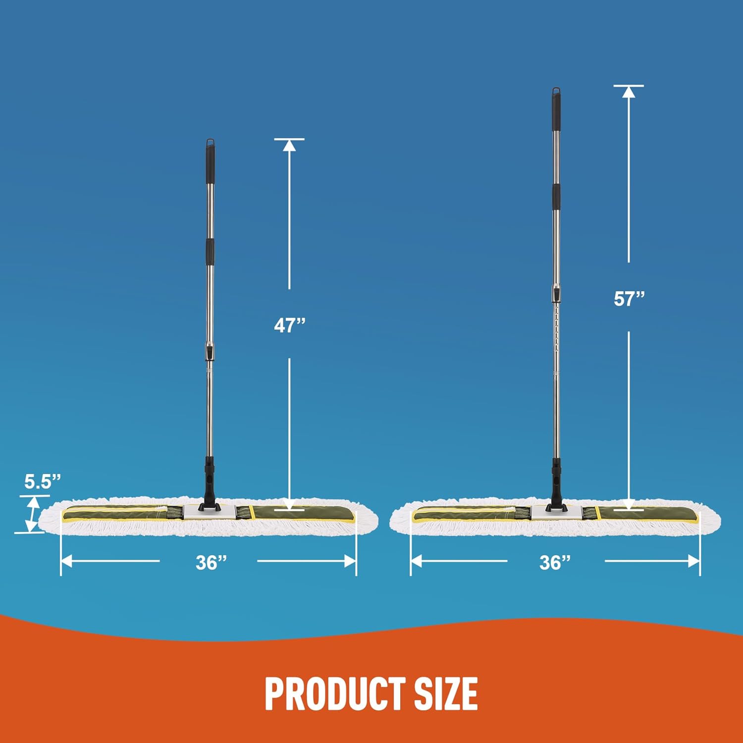 36" Commercial Dust Mop for Hardwood Floors, Tile, Laminate & Concrete - Heavy Duty Industrial Mop with Telescopic Handle, 2 Washable Microfiber Pads, Cleaning for Home, Warehouse, Office