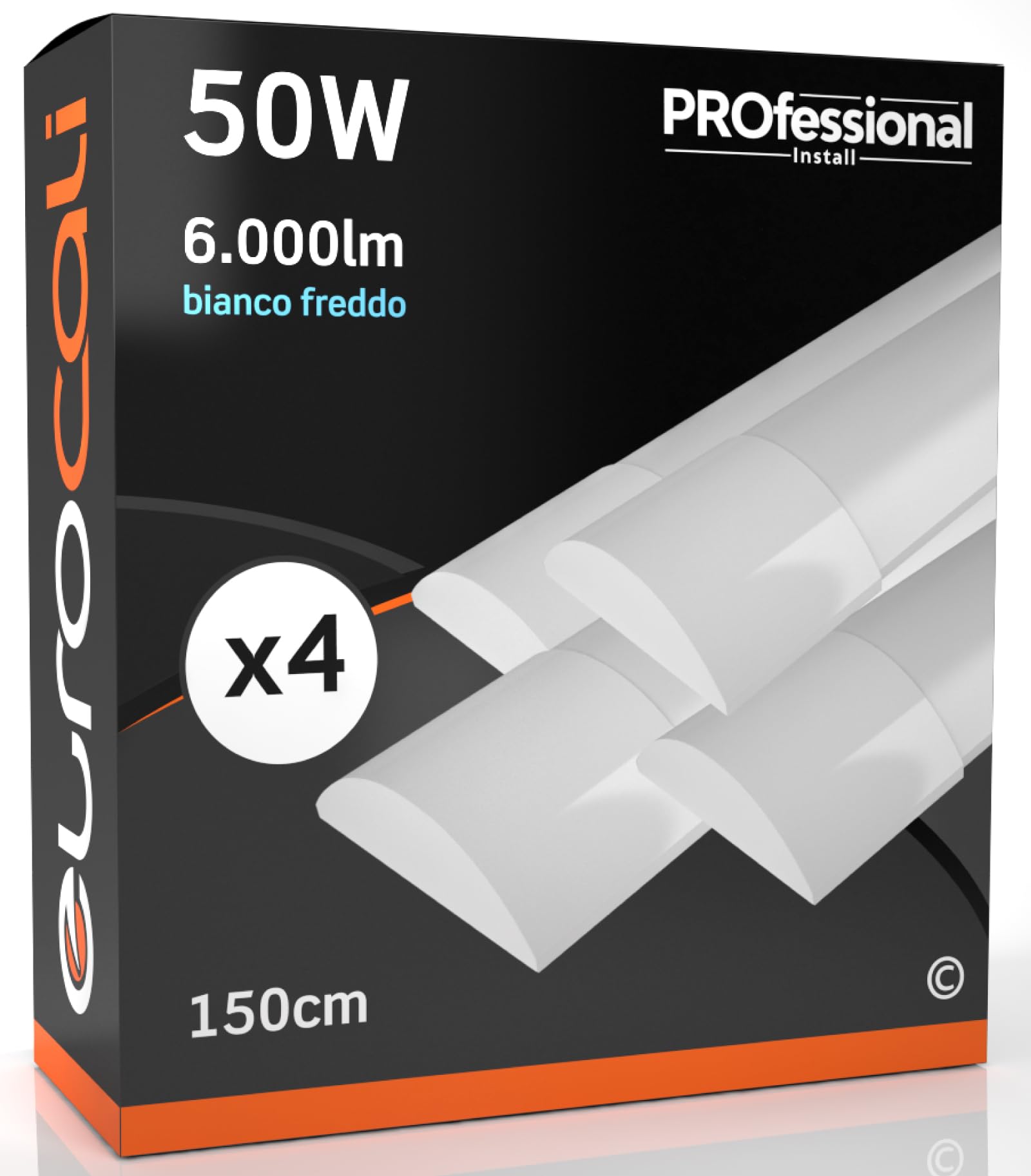 Eurocali Integrierte Röhrenlampe LED Deckenleuchte 150cm 50W linear 6000 Lumen – natürliches weißes Licht 6500K – 4er-Pack Deckenleuchten