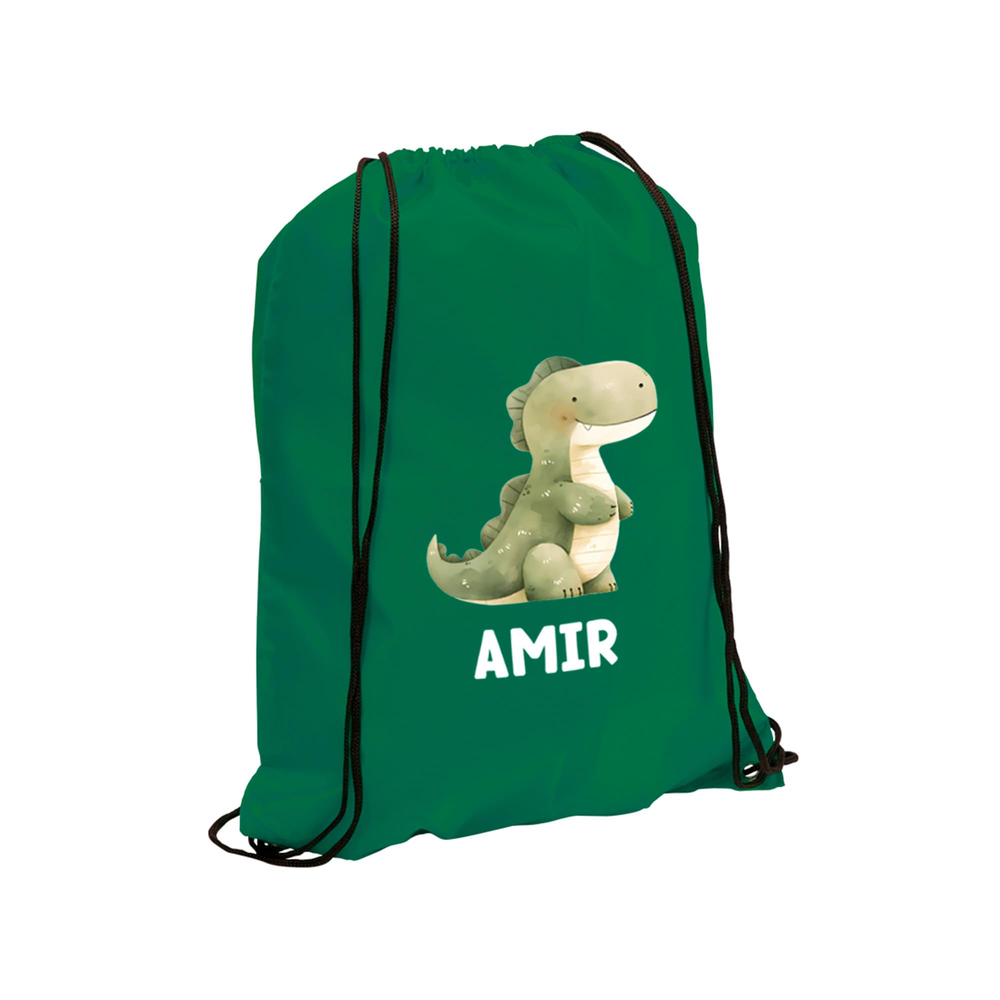eBuyGB Dinosaur PE Bag, Children’s Sport Bag, Personalised PE Bag for Boys, Sports Day Kit, Afterschool Swimming Bag, Kids Name Drawstring Rucksack (Green)