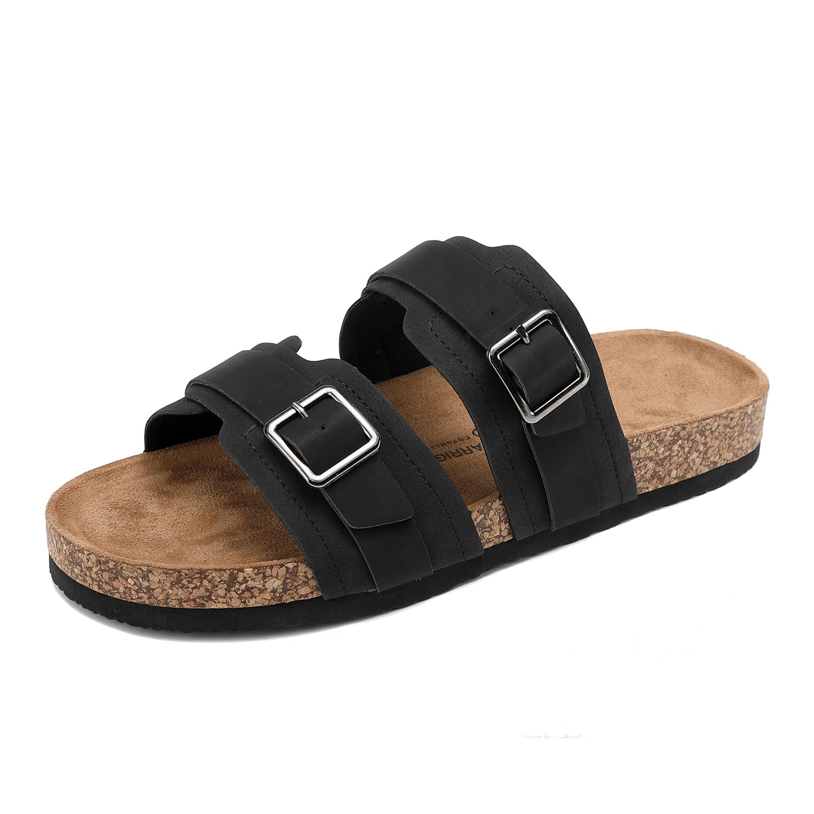 ARRIGO BELLO Mules Hombre Sandalias de Cuero Punta Abierta Hebillas Ajustables Zapatillas de Corcho Cómodas Antideslizantes EU41-46