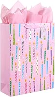 Vista 1 de SUNCOLOR Bolsa de regalo extra grande de 16 pulgadas con papel de seda para niñas (velas de cumpleaños feliz)