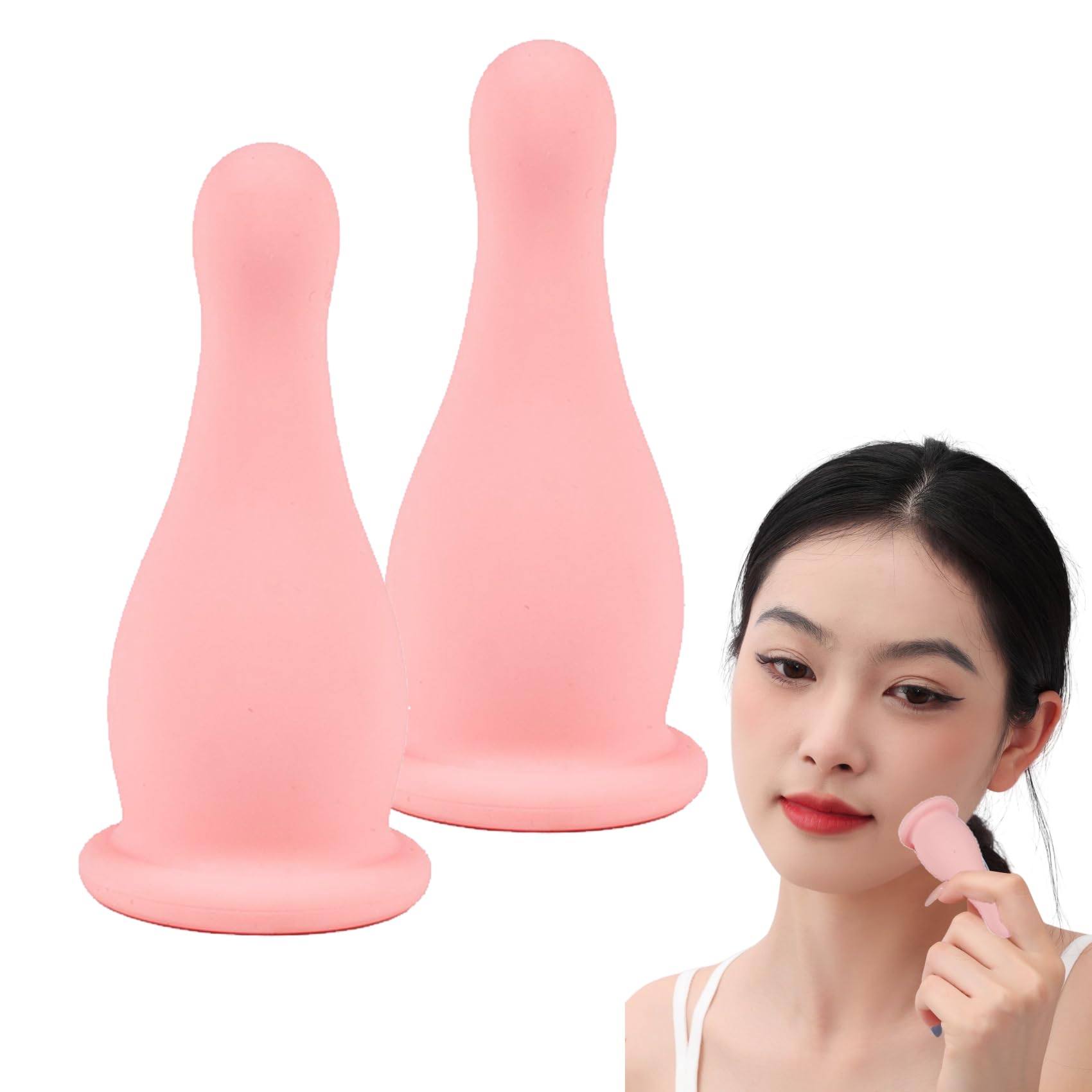 2Pcs Pink Facial Cupping Set, Mini Silicone Vacuum Suction Massage Cups for Body and Face, Tightening and Lifting Anti Wrinkle, Promotes Sleep Health Care