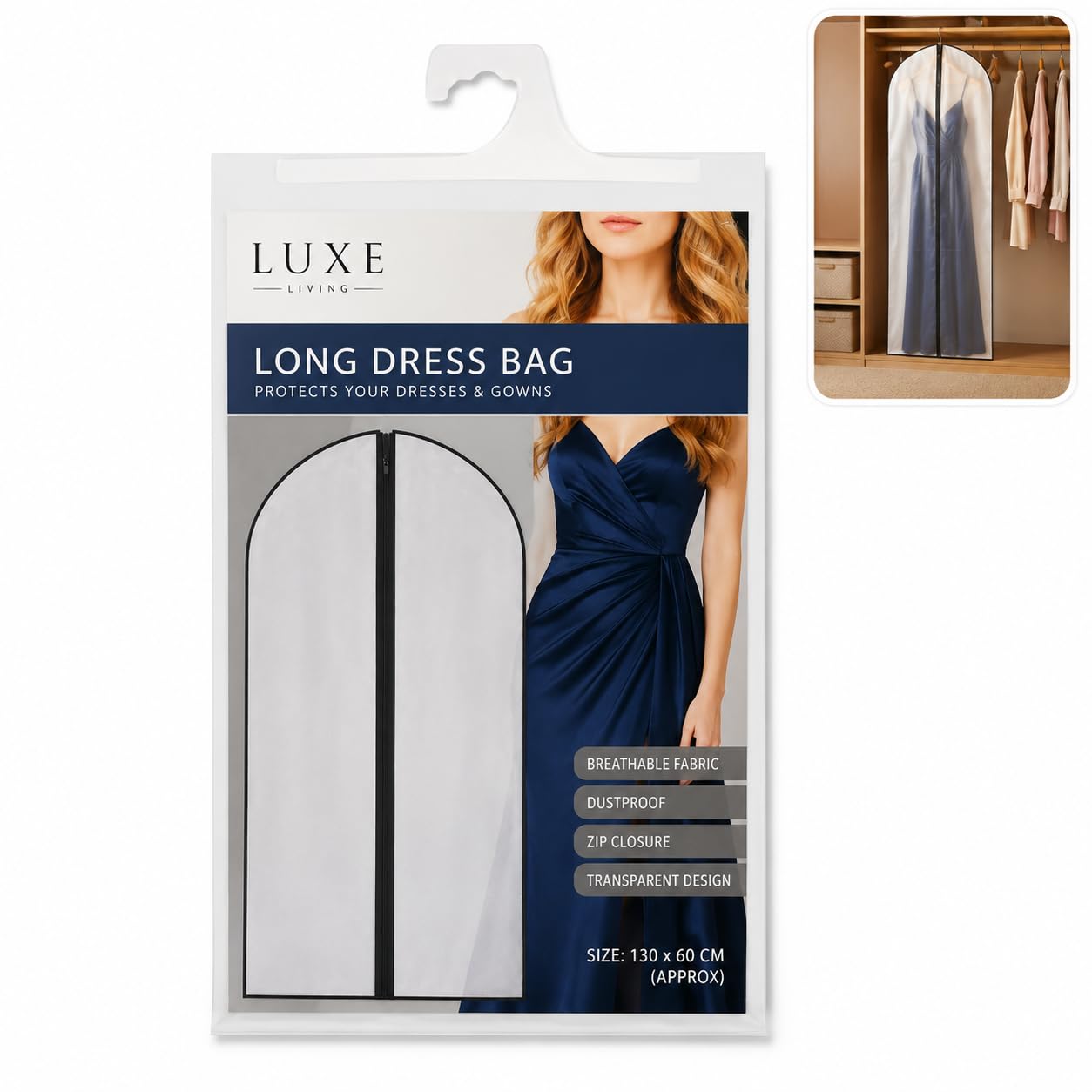 Mar Women's White Long Dress Bag For Breathable Non Woven Garment Cover For Gowns