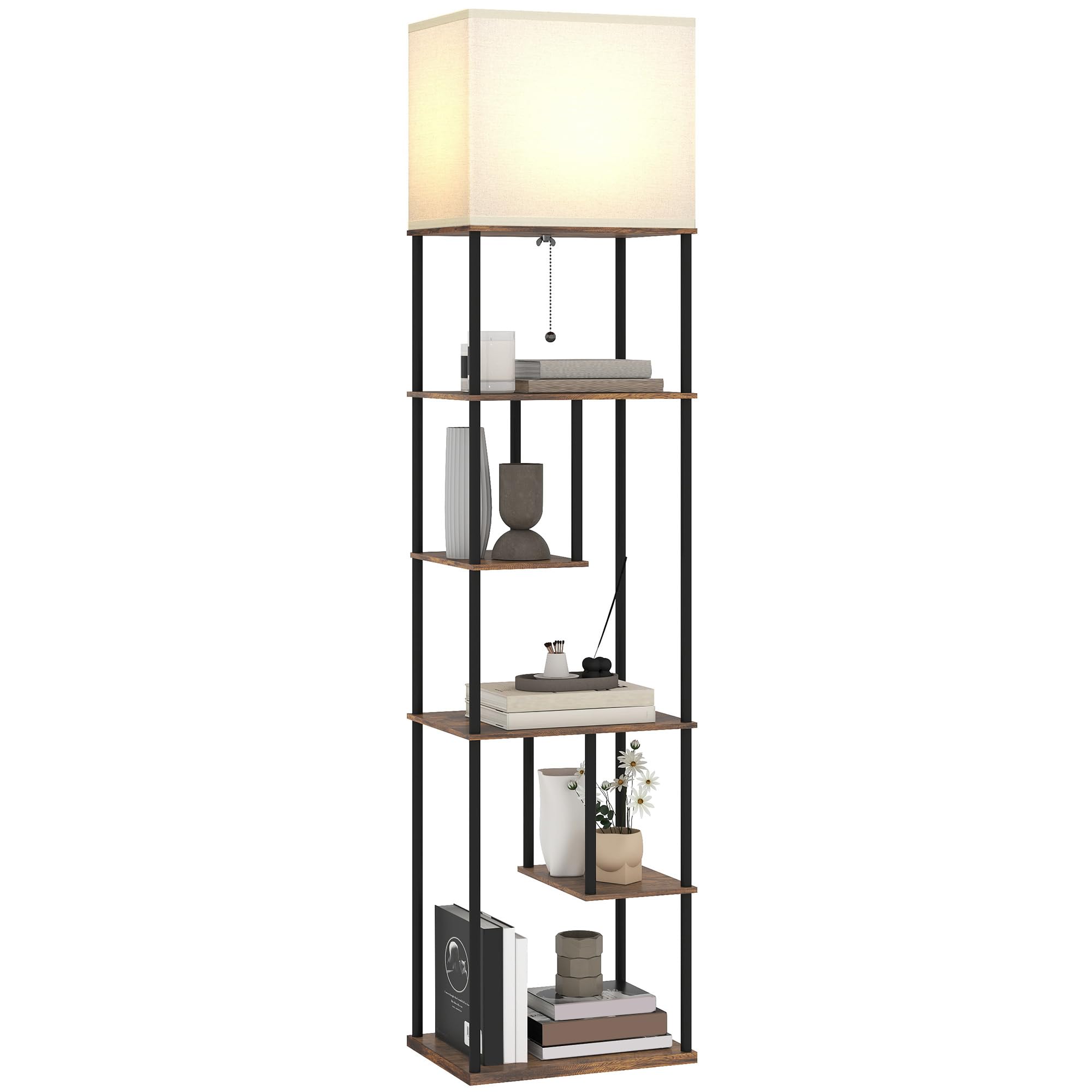HOMCOM Lampadaire avec étagères LED Dimmable 3000K-6500K Brun Rustique
