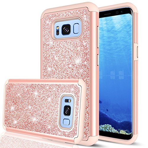 Samsung Galaxy S8 Case with 3D PET HD Screen Protector [2 Pack] for Girls Women, LeYi Glitter Bling [PC Silicone] Dual Layer Hybrid Heavy Duty Protective Phone Case for Samsung Galaxy S8 TP Rose Gold