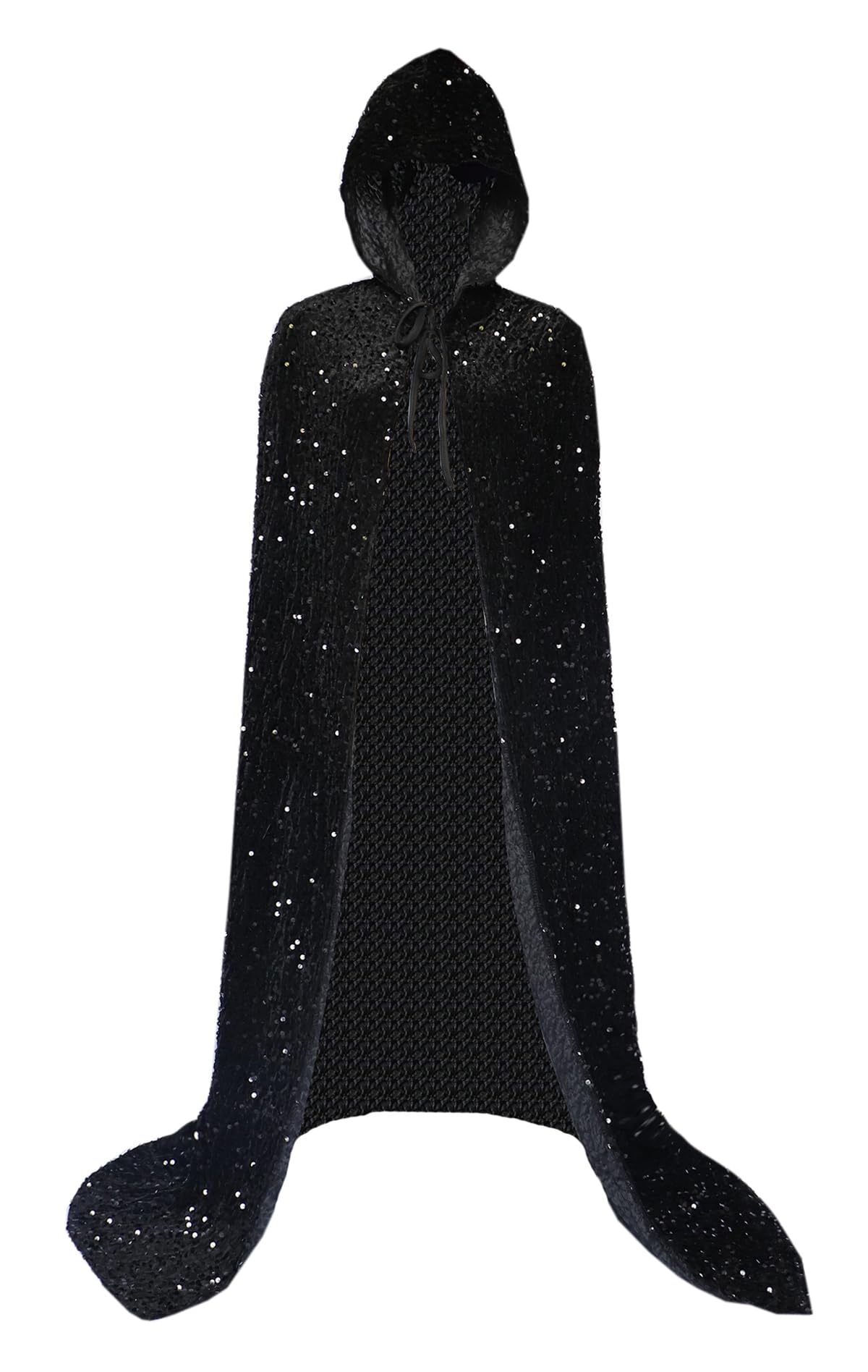 Coolwife Velvet Cloak Cape Wizard Hooded Party Halloween Cosplay Costumes for Men Women 53 (X Sequin Black) - Image 2