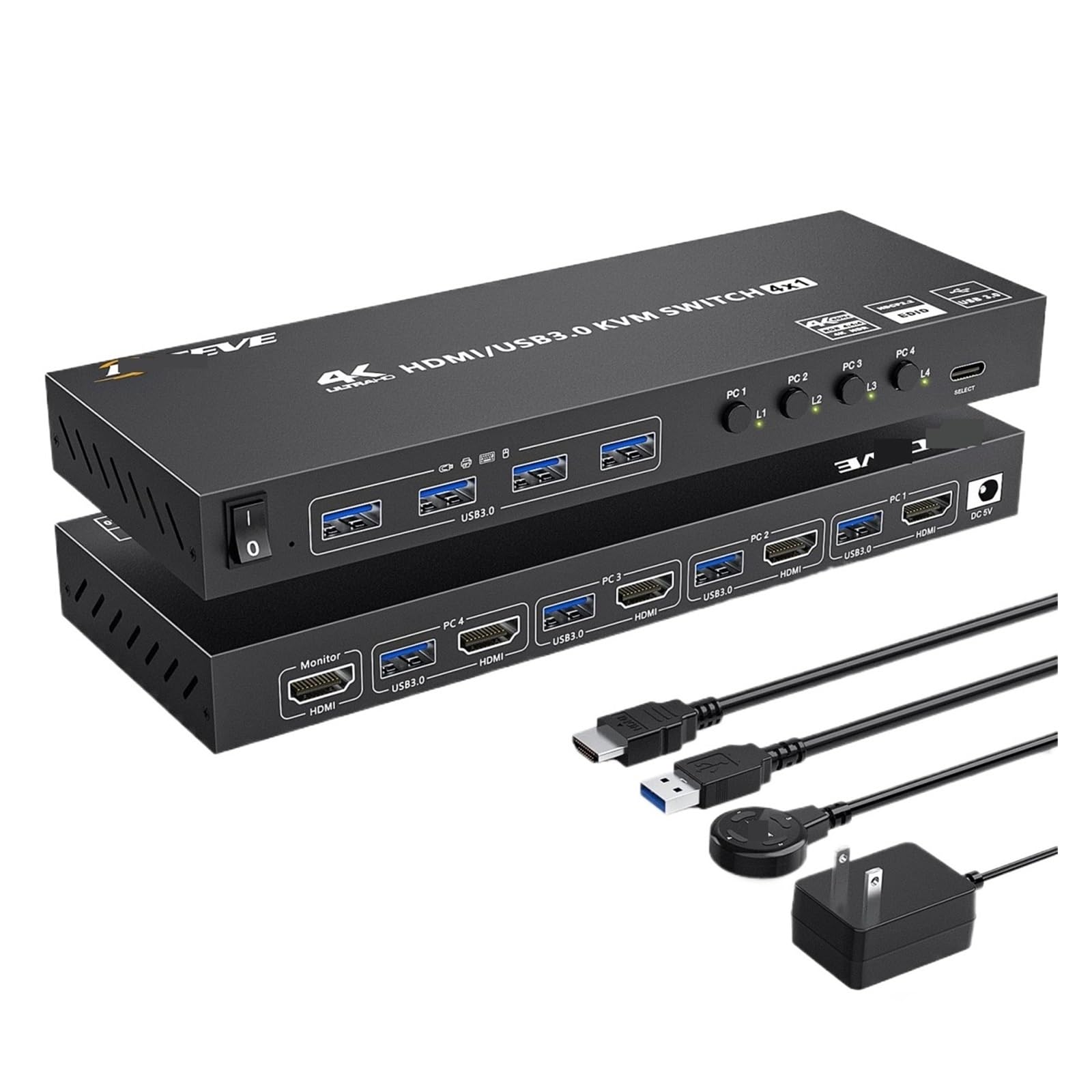 USB 3.0 KVM Switch HDMI 4 Port Support 4K 2K 4:4:4 Simulation EDID, HDMI USB Switch 4 in 1 Out and 4 USB 3.0 Port(US Plug)-image-13