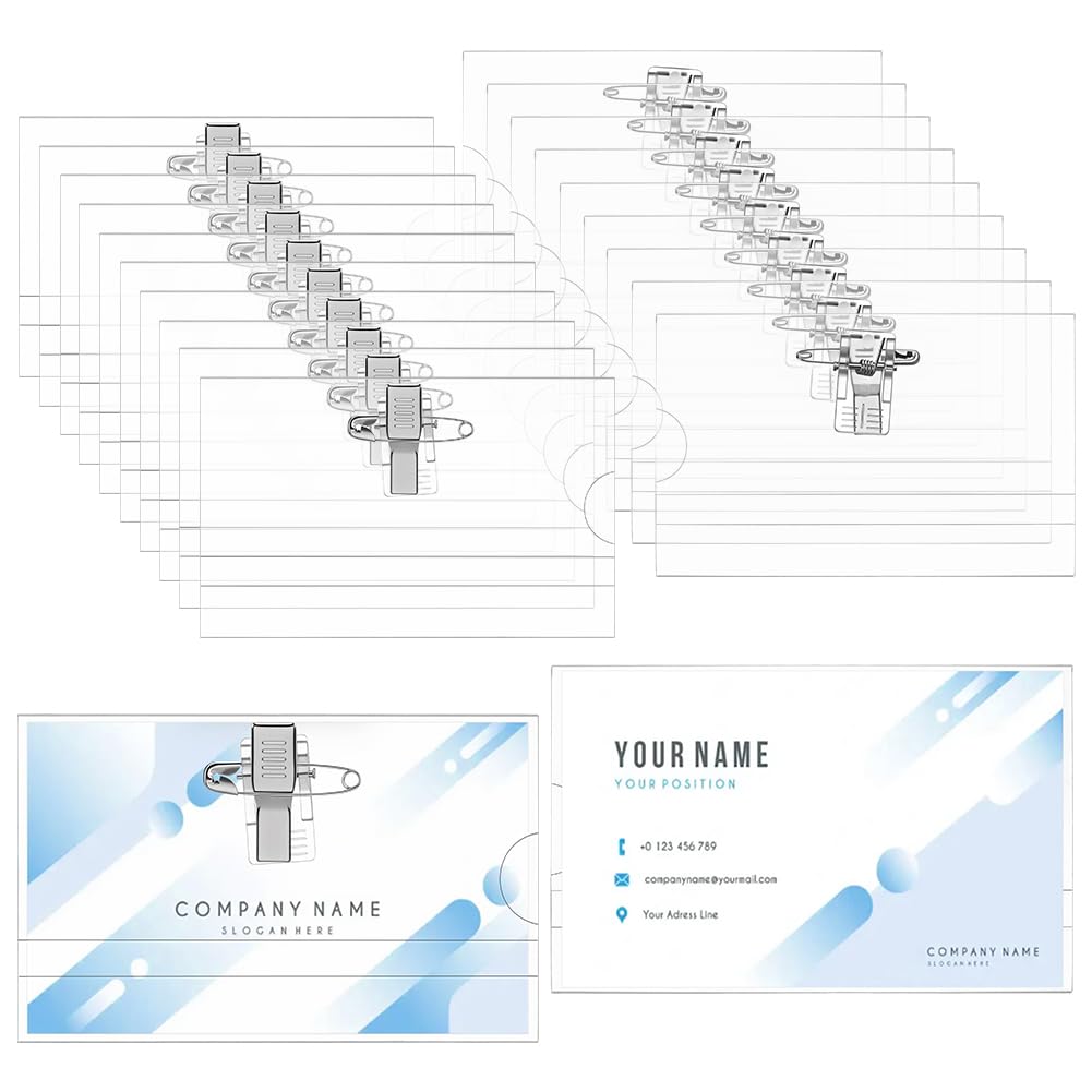 INTERWARM 200Pcs Name Badge, Pin Style Combi Clip Horizontal Name Badge Holders ID Card Holders with Inserts for Meeting Seminar Show Event Conference Offices, 9x5.65x0.08cm