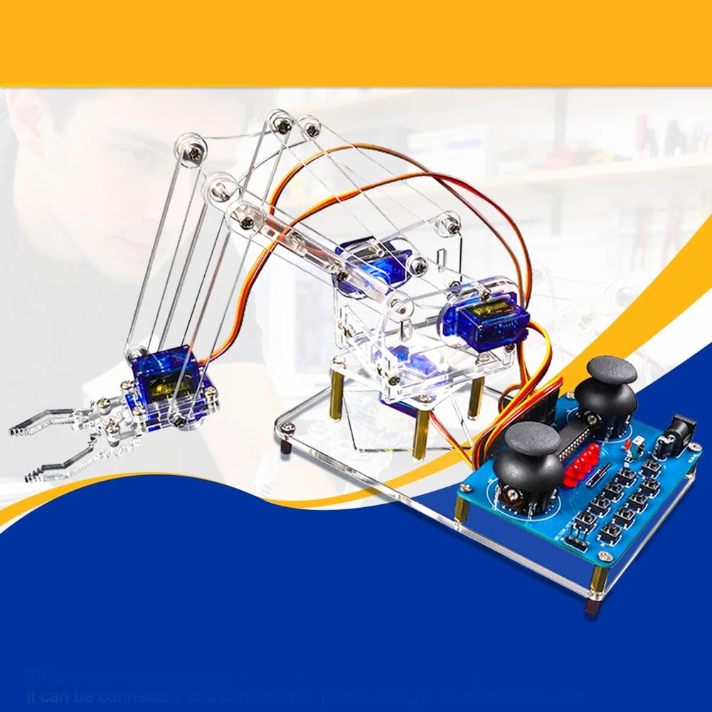 Kit braccio robotico 4DOF alimentato tramite USB, robot assemblato in acrilico con 51 MCU, strumento di apprendimento STEM per studenti