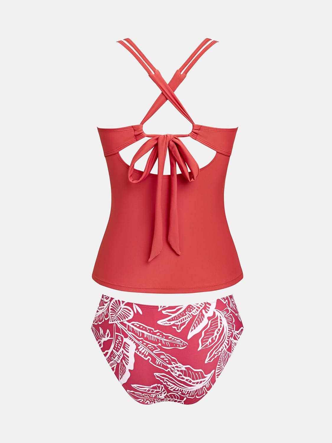 CUPSHE Women's Tankini Sets Two Piece Swimsuit Scoop Neck V Cut Double Straps Self Tied Bathing Suit Ruched Tummy - Image 5