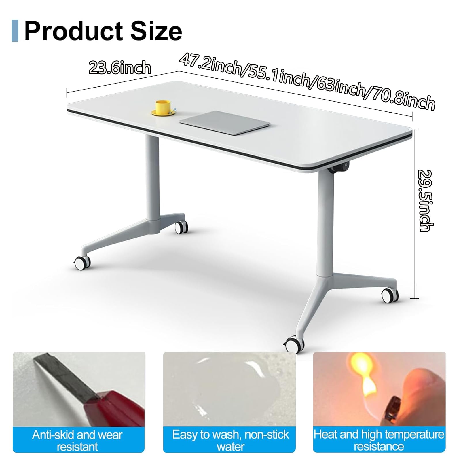 CUAOCEZ Conference Table Folding Conference Room Tables Office Table Flip Top Mobile Meeting Training Tables with Wheels Seminar — view 3