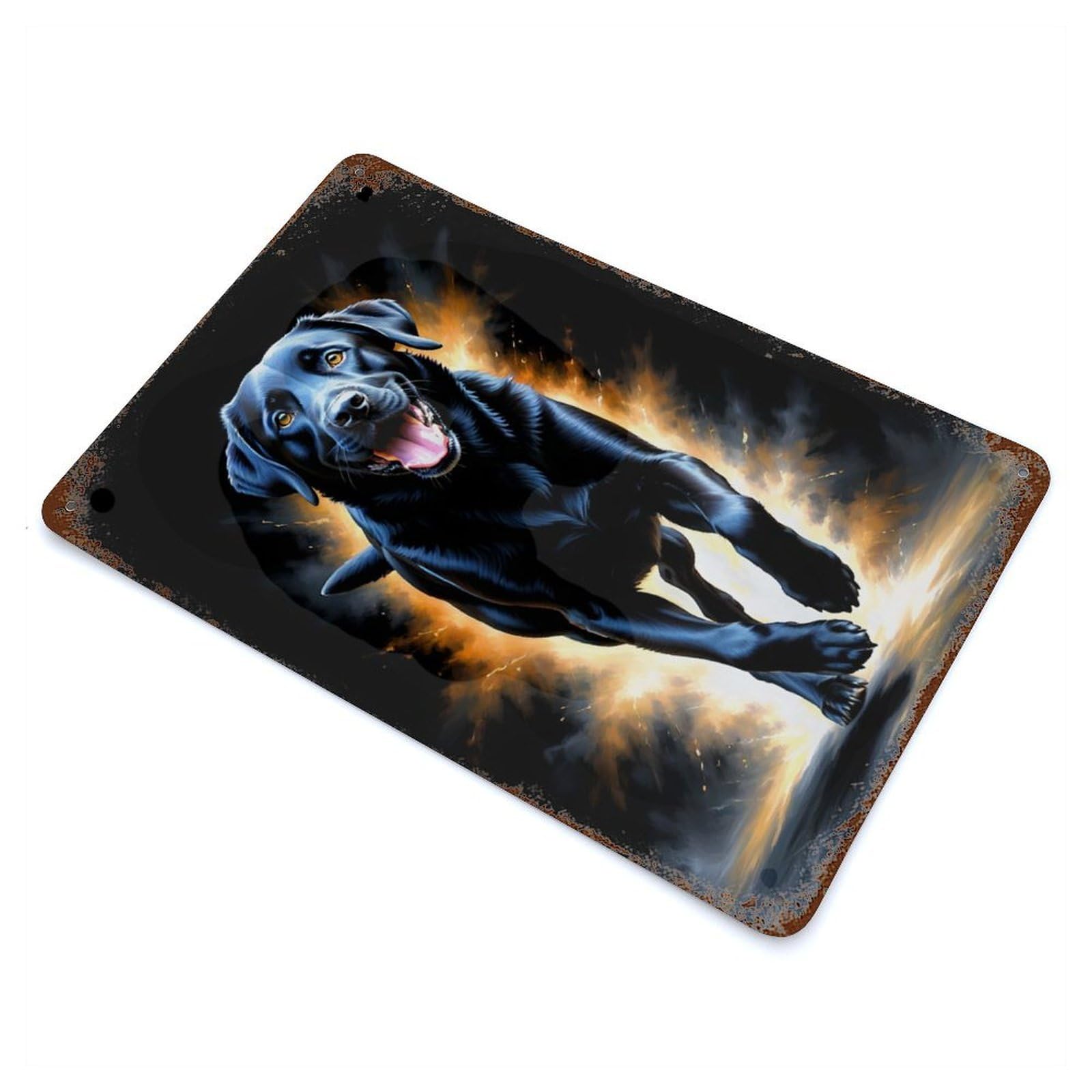 Black Labrador Running Rusty Metal Tin Sign 11.8"x7.9", Ideal for Farmhouse, Kitchen And Entryway Decor