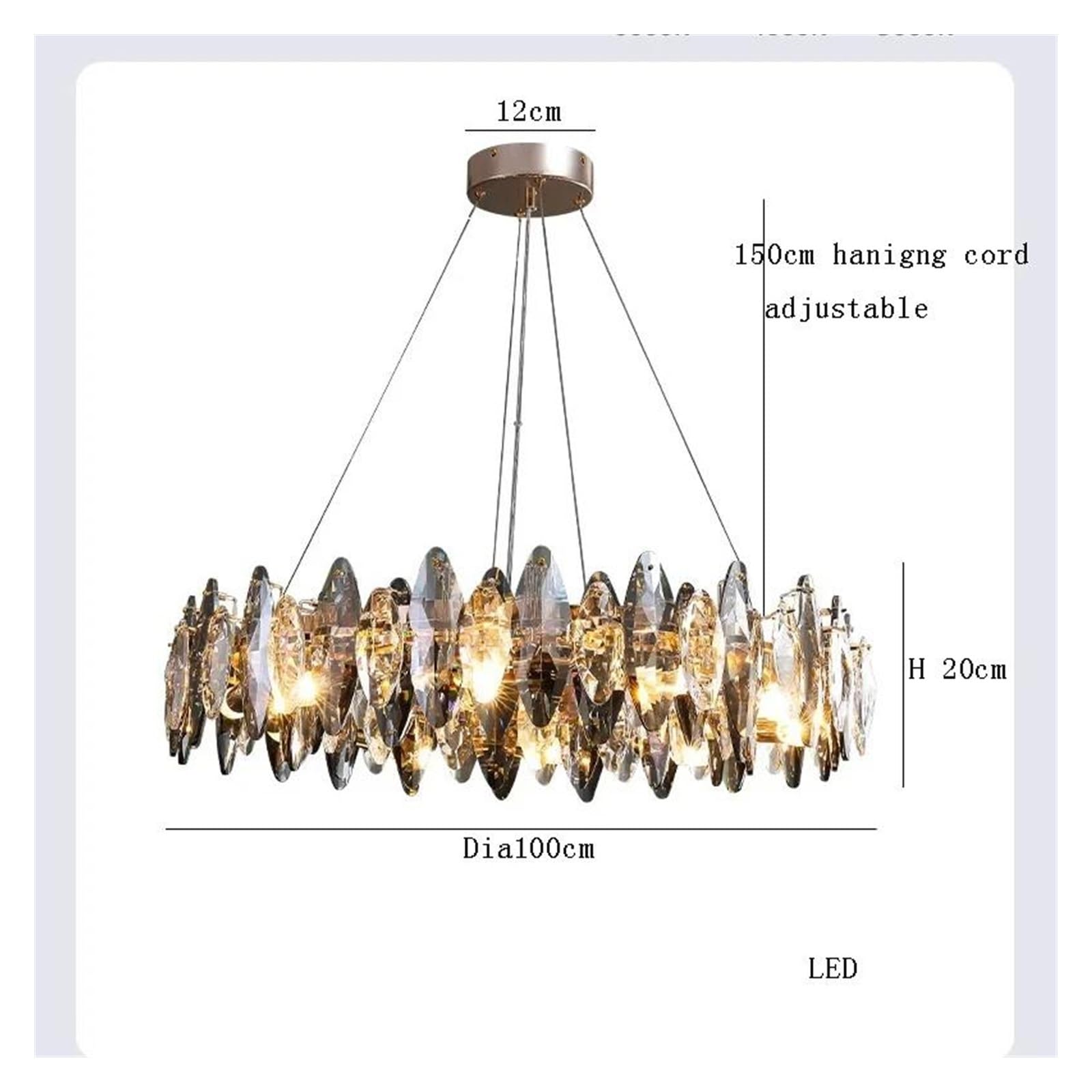 Lámparas de araña , Lámpara colgante de cristal LED moderna for hotel, restaurante, lámpara K9, sala estar, iluminación del hogar, electrodomésticos, decoración, pantalla(RC Dimmable,Dia100cm)
