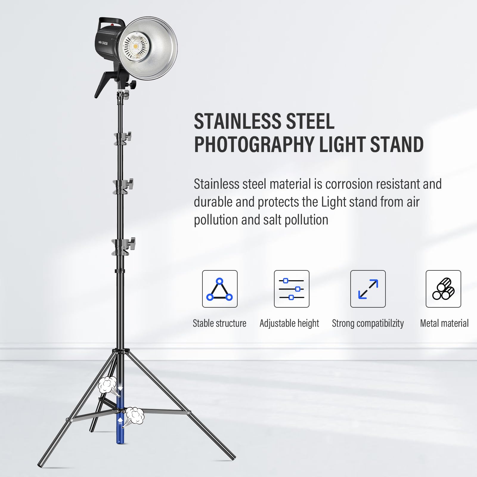 Soonpho 440cm AIR Pro Lampenstativ Luftgedämpftes Lichtstativ Metal Aluminium 4.4m max Höhe 15kg Traglast,stabil & komfortabel Leuchtenstativ für Film Fotografie Studio Outdoor Photography