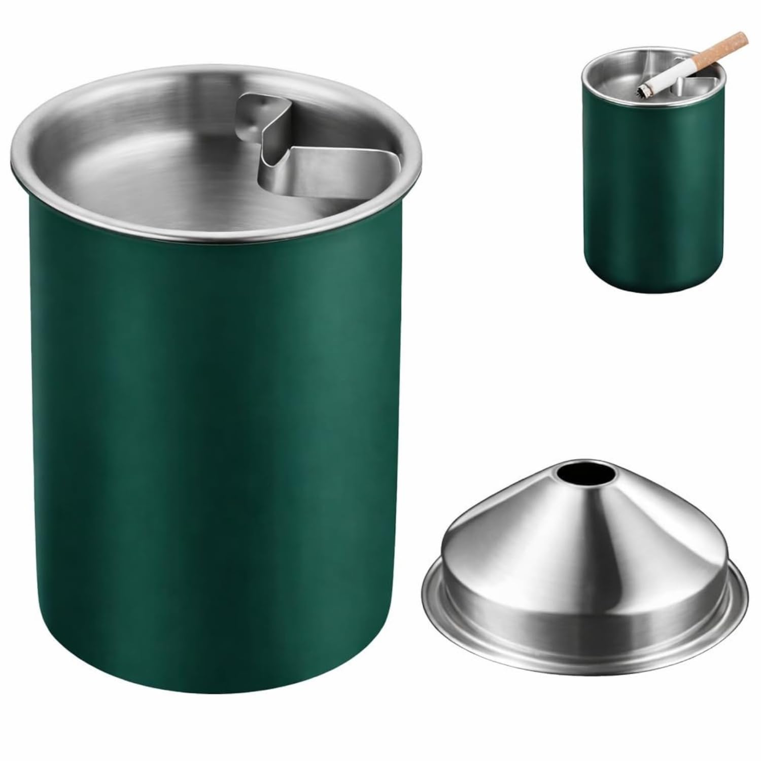 Trifecta Car Ashtray with Lid, Portable Smell Proof Smokeless Auto Ash Tray for Car Cup Holder, Detachable Windproof Stainless Steel Mini Vehicle Cigarette Trash Can-image-13