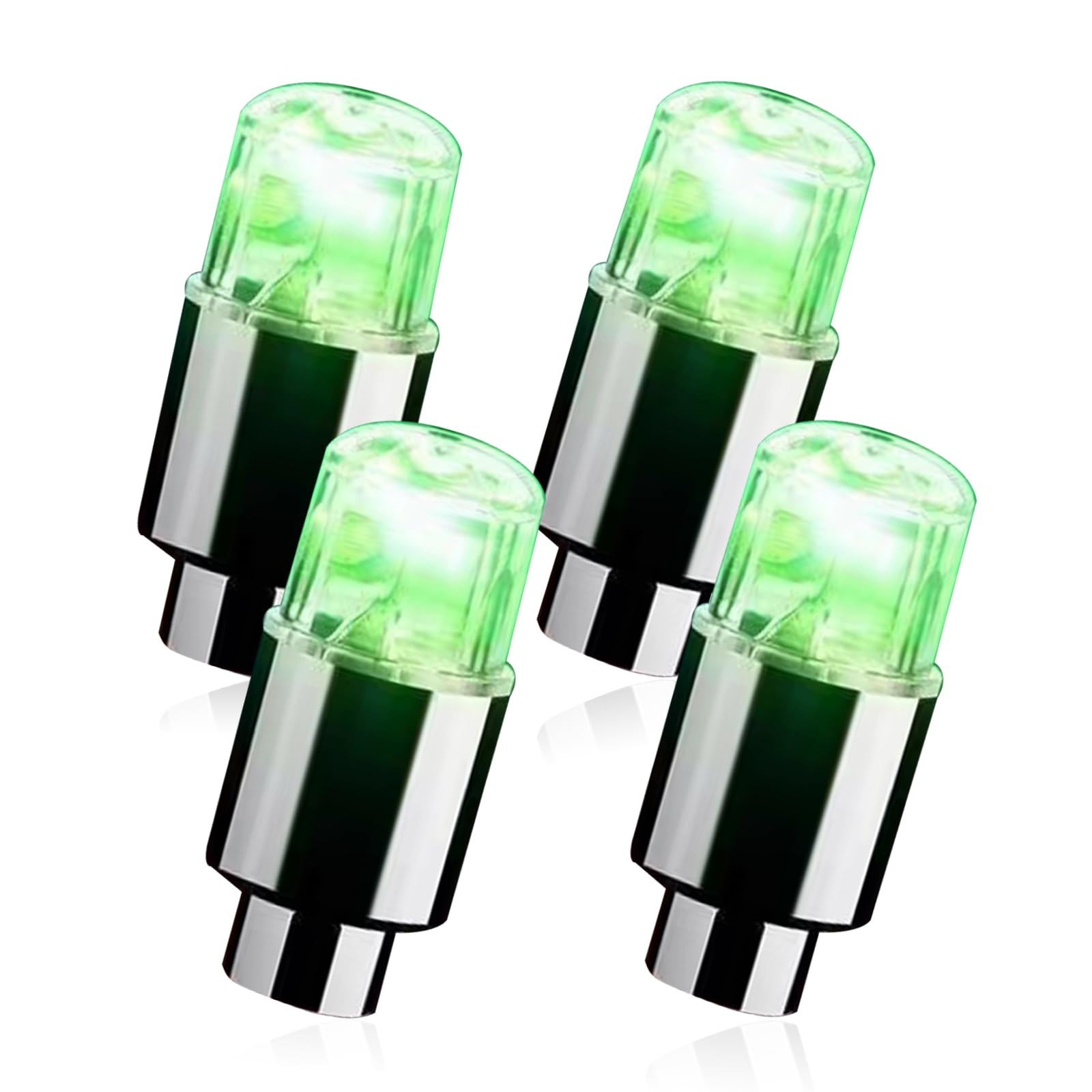 FogfarPack-4 LED Valve Stem Caps Lights, Waterproof PVC Car Tire Wheel Lights, Neon Flashing Colorful Decorative Tyre Valve Lights for Car Motorcycles Bicycles (Green)