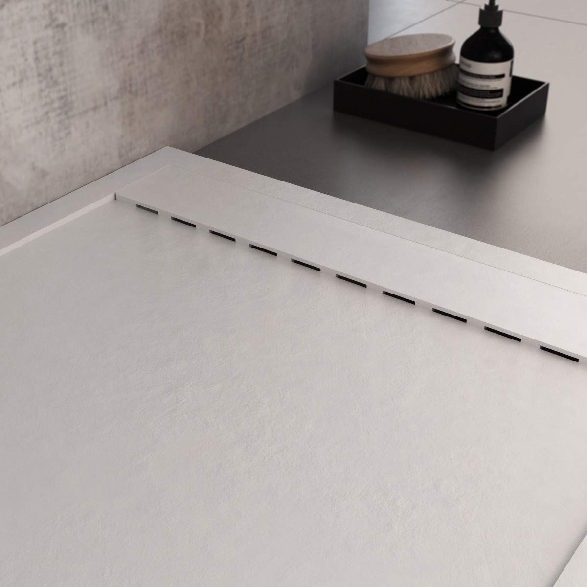 Luminosa ArredoBagno Plato de ducha de resina 170 x 70 cm, efecto piedra antideslizante con gel – Modelo Luxury Blanco – Rejilla de color liso y pileta incluidas