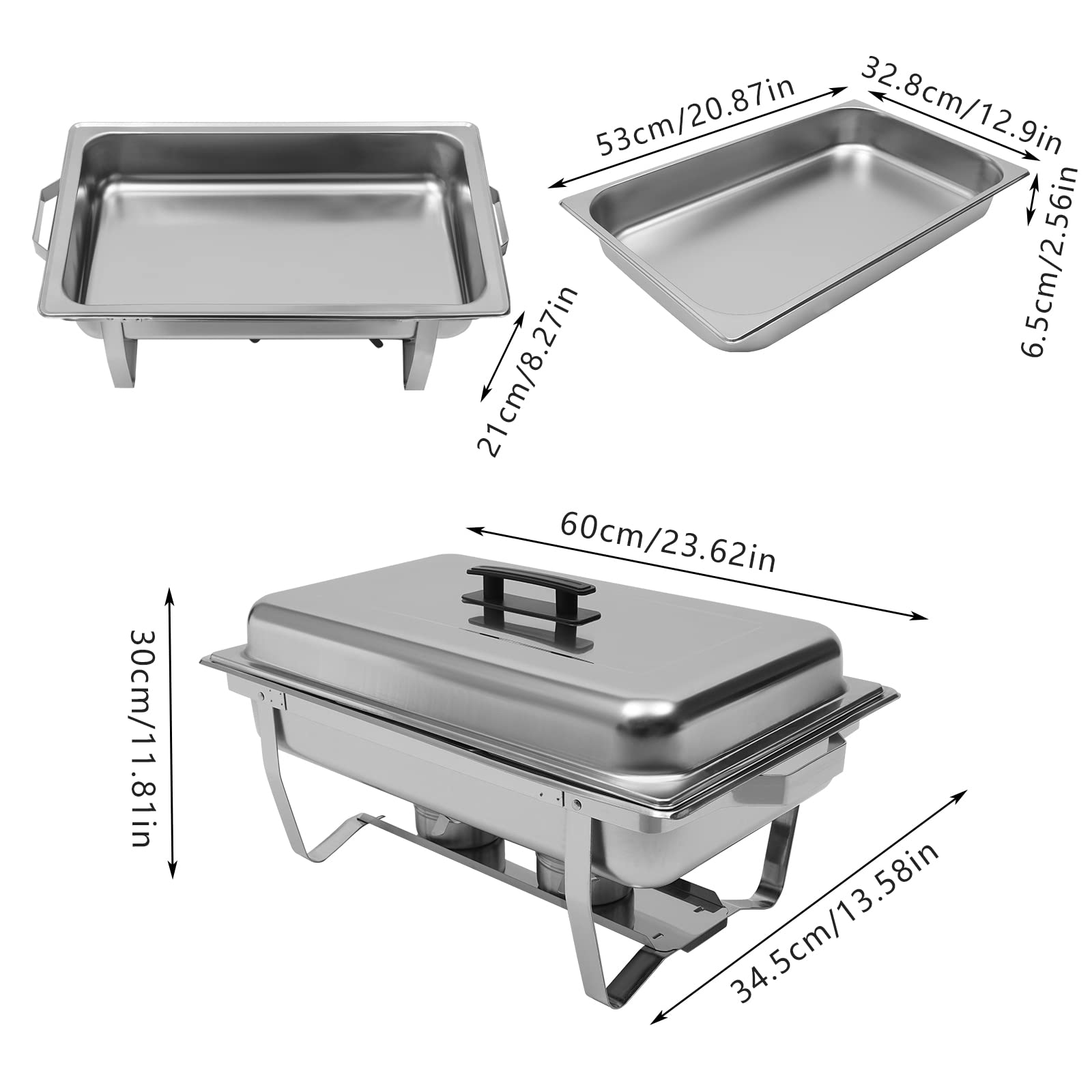 9l Chafing Dish - Scaldapiatti in acciaio inossidabile, piatto piatto piatto in acciaio inox, con coperchio scaldabagno piatto rettangolare per buffet riscaldati