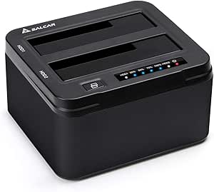 SALCAR USB 3.0 Station d'accueil Clone Offline avec 2 Slots, optimisés pour Le Disque Dur HDD/SSD 2,5 et 3,5 Pouces (SATA I/II/III), y Compris câble USB 3.0 et 12V 3A PSU, 2 x 8TB (Noir)