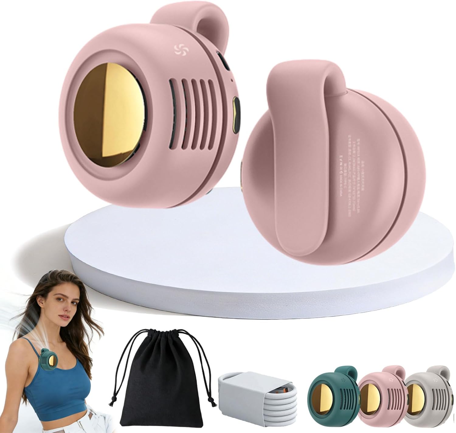 2026 New Portable Clip on Whirlwind Fan, Silent Mini Bladeless Electric Fan, Small Whirlwind Clip Waist Neck Fans, Personal Rechargeable with 3 Speeds, 6-Hour Battery for Outdoor Office (Pink)
