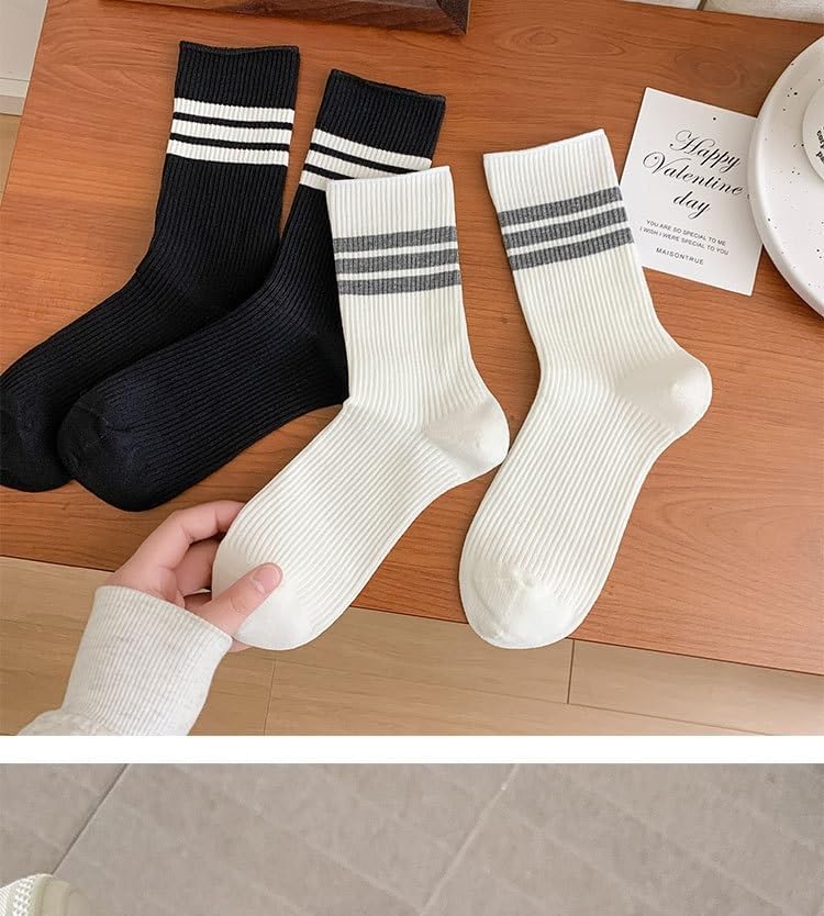 4 Pairs Women Cew Socks, Casual Striped Ankle Socks Knit Boots Sock for Girls Daily Use