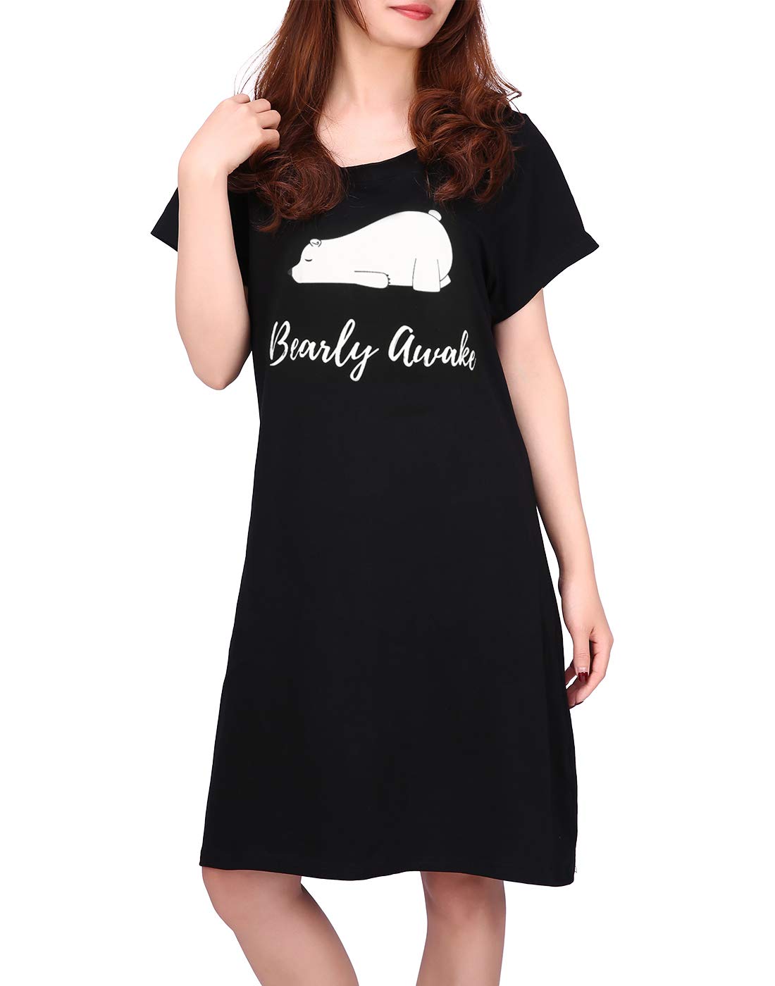 Womens Sleepwear Cotton Nightgowns Short Sleeve Sleepshirt Print Night Shirt S-5X