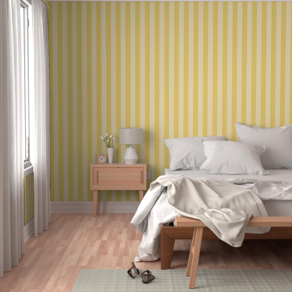 Peel & Stick Wallpaper 9ft x 2ft - Yellow Stripes,Vertical,Wide,Stripe,Pastel,Bright,Bold,Dramatic Custom Removable Wallpaper by Spoonflower