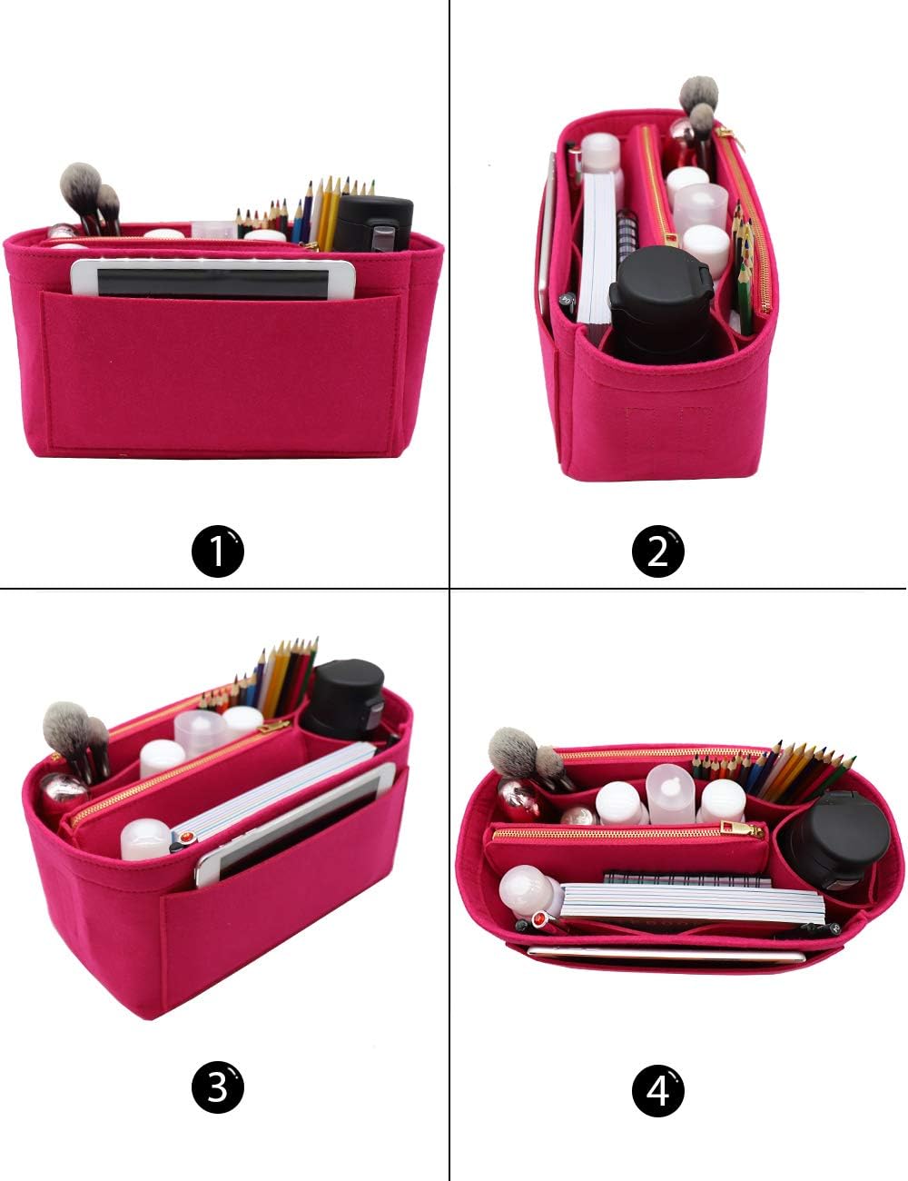 LEXSION フェルト パース バッグ オーガナイザー インサート ジッパーバッグ トート シェイパー フィット Speedy N