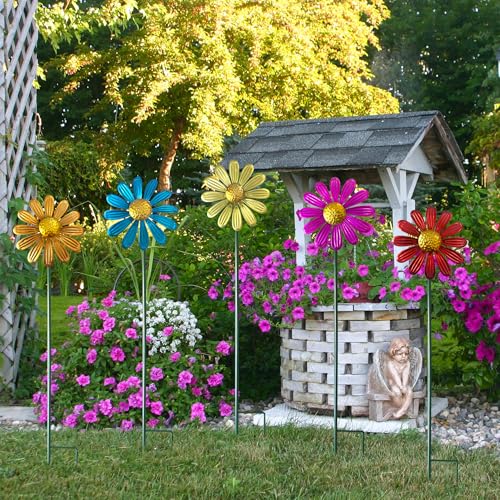 50% Off 5pcs Metal Flower Wind Spinners for Garden Decor