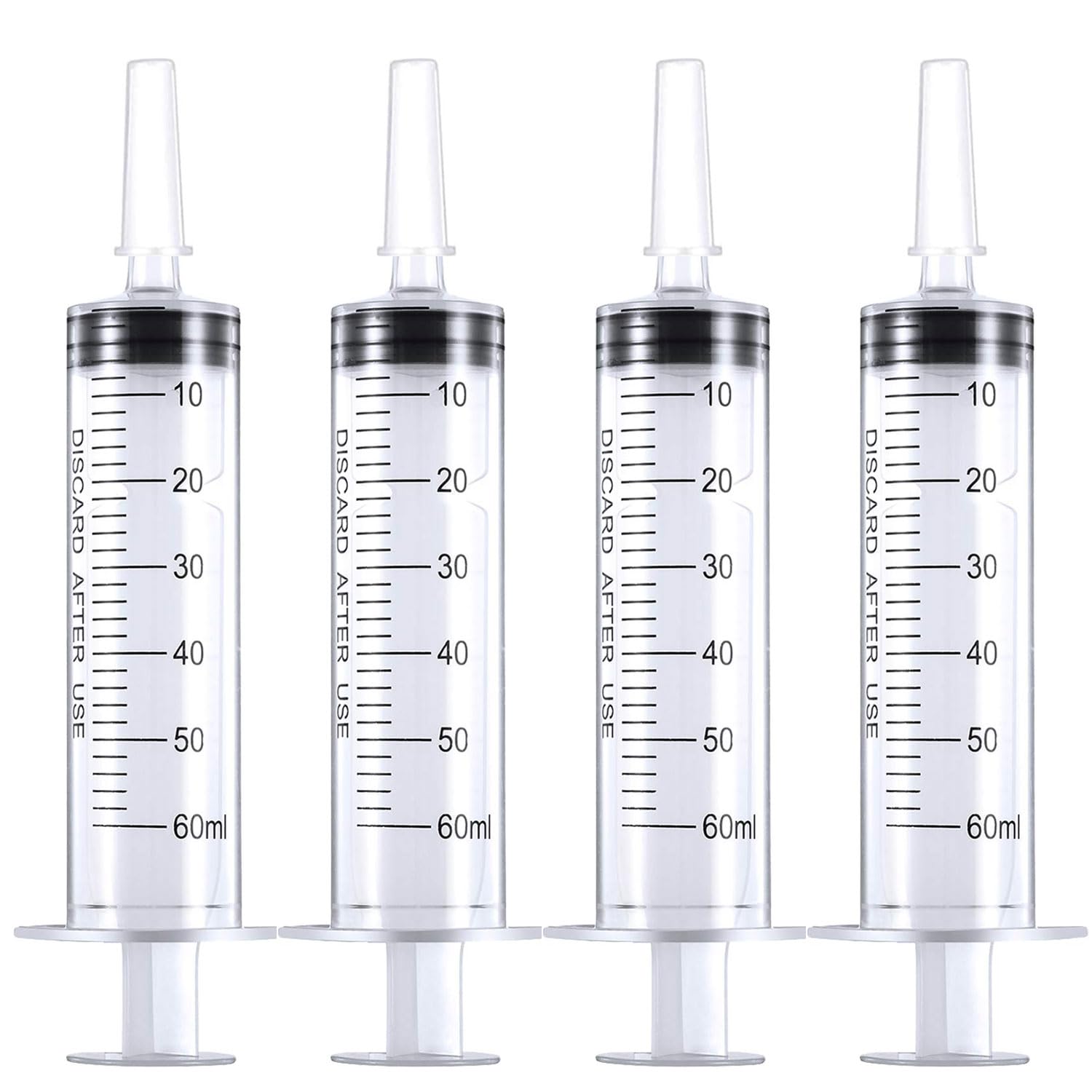 60 ml Syringe Without Needle, Syringe for Liquid with Cap, Oral, Scientific Labs, Measurement, Pack of 4