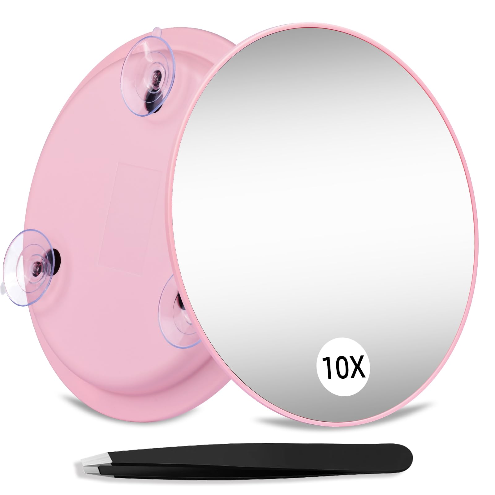 10X Vergrößerungsspiegel mit 3 Saugnäpfen, großer Spiegel mit 15cm Vergrößerung 10X Runder Reise-Schminkspiegel mit hoher Vergrößerung, Make up Spiegel mit Pinzette Sets