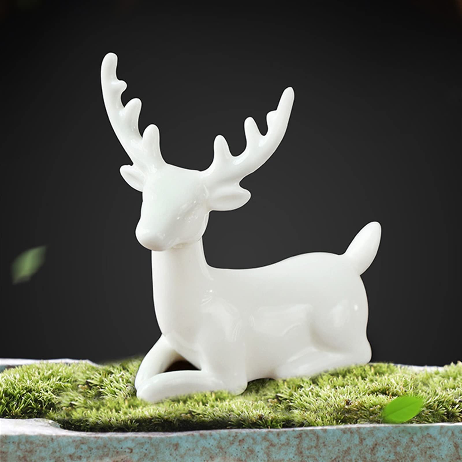 Blat Małe figurki Akcenty dekoracyjne Zwierząt Ceramiczny Biały Jeleń Pulpit Domowe Bonsai Skalisty Ozdoba do kształtowania krajobrazu Salon Dekoracje półek na książki