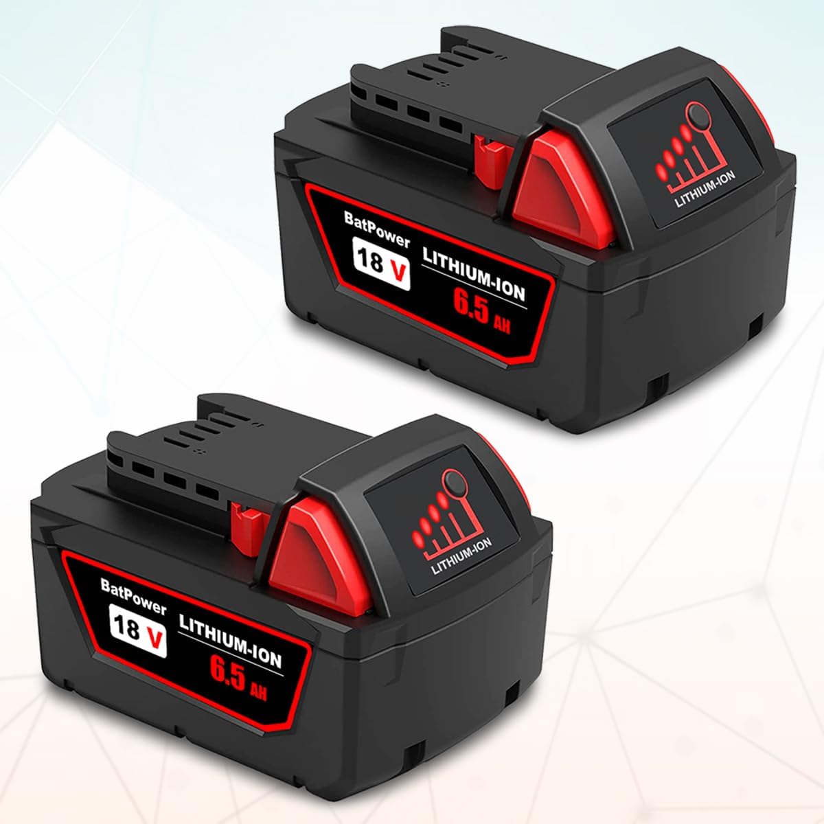 BatPower 2 Pack 18V 6.5Ah Extended Capacity Battery - Replacement for Milwaukee 18V M18 Batteries 48-11-1850 48-11-1850 48-11-1860