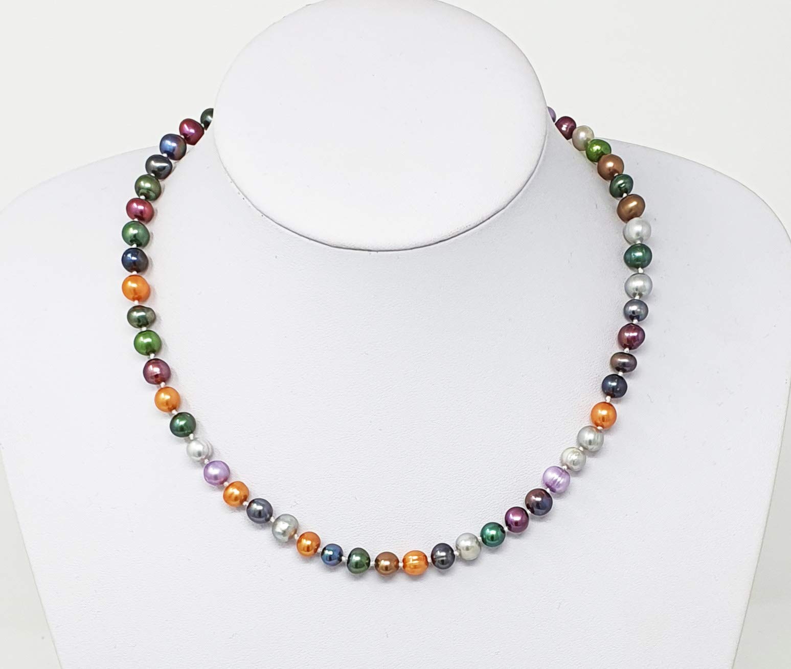 Impresionante collar de perlas de agua dulce multicolor 6 – 7 mm, longitud: 45 cm más 5 cm alargador de cadena - Presentado en una bonita caja de regalo.