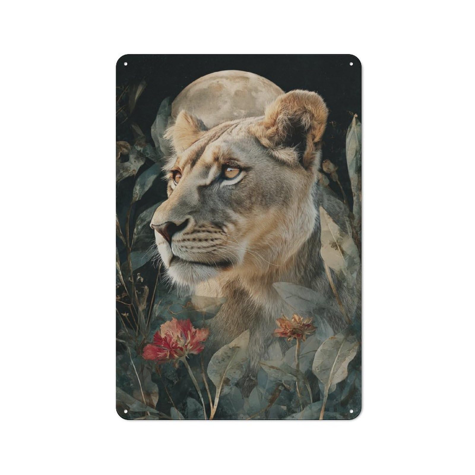 Junmoney Lioness Moonlit Majesty Printed Metal Sign 30X20cm For Kitchen Or Home Bar, Housewarming Present For People Styling Kitchen And Home Bar