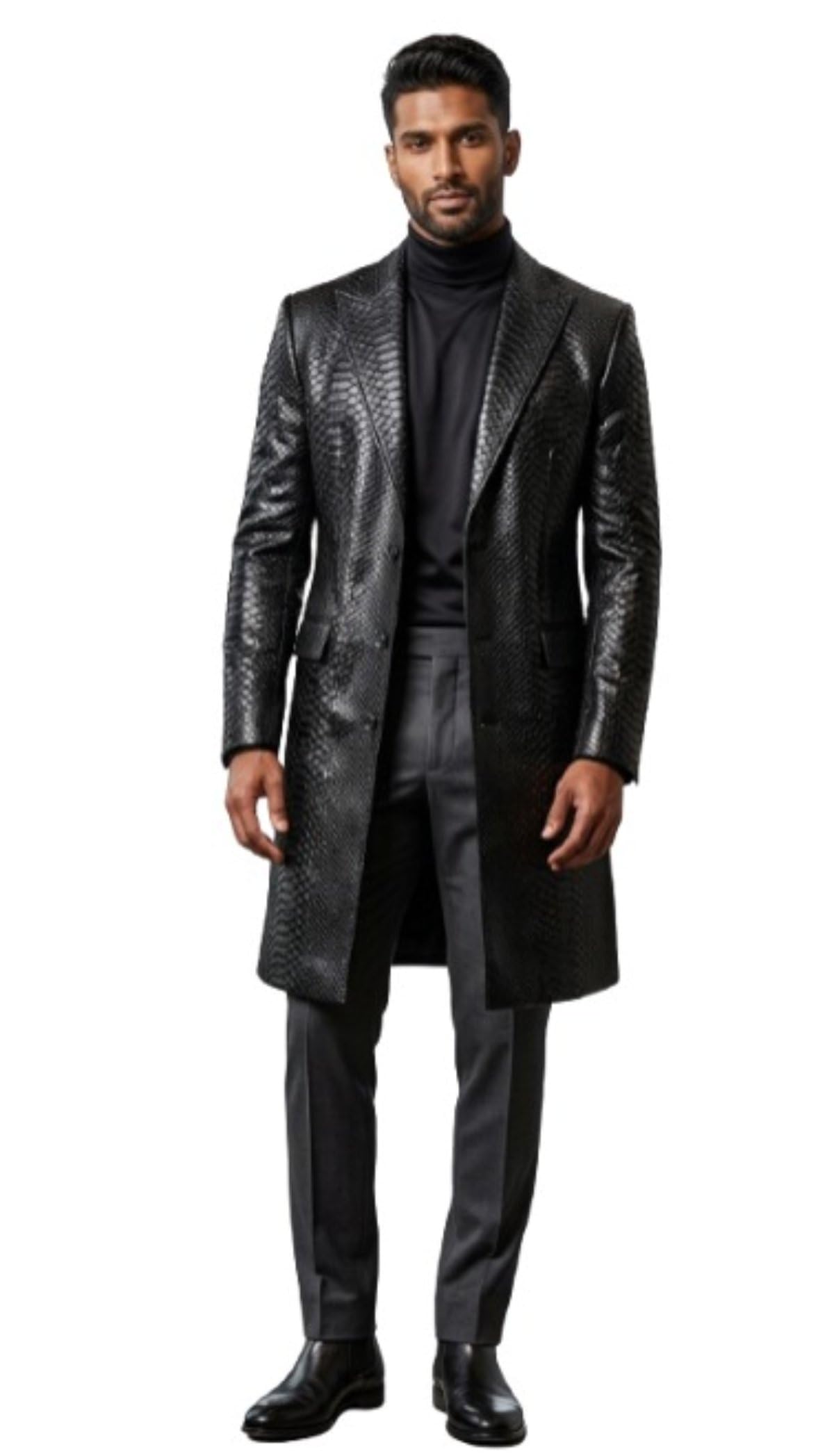 Fancyd Lusso Nero Coccodrillo Trench Coat per Uomo-coccodrillo trench coat-Alligator Skin Coat