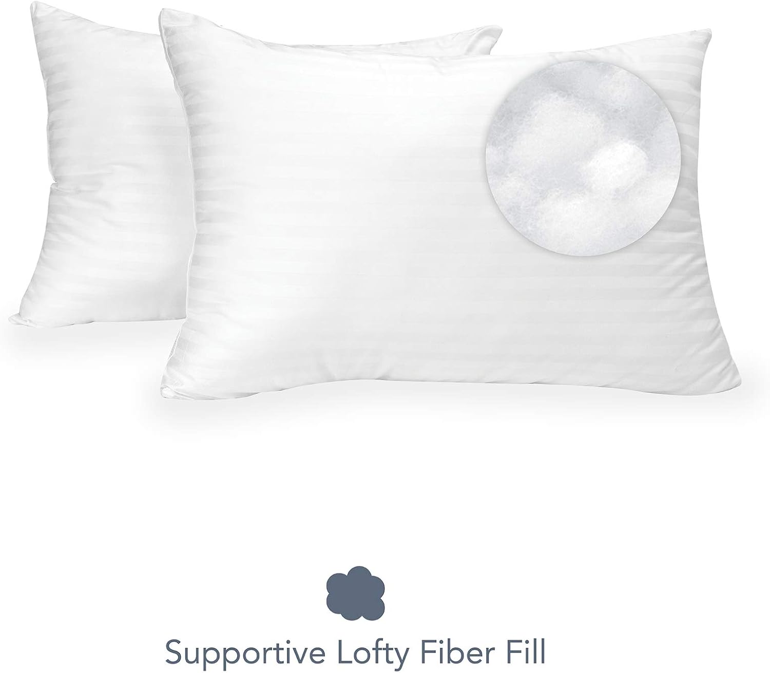 Down Alternative Bed Pillow with 300 Thread Count Cotton Cover - 2 Pack, White, Jumbo