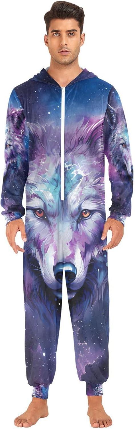 Wolf Glaxy Wolves Adult Onesie Pajamas for Unisex Novelty One Piece Costume Sleepwear