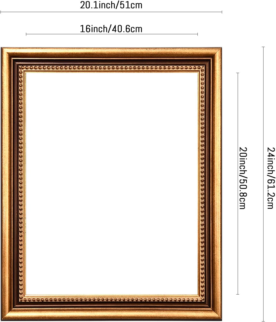 16x20 Vintage Gold Wood Picture Frame - Rustic Farmhouse Style, Distressed Vintage Painting Frame for Home Wall Decor（Only frame）