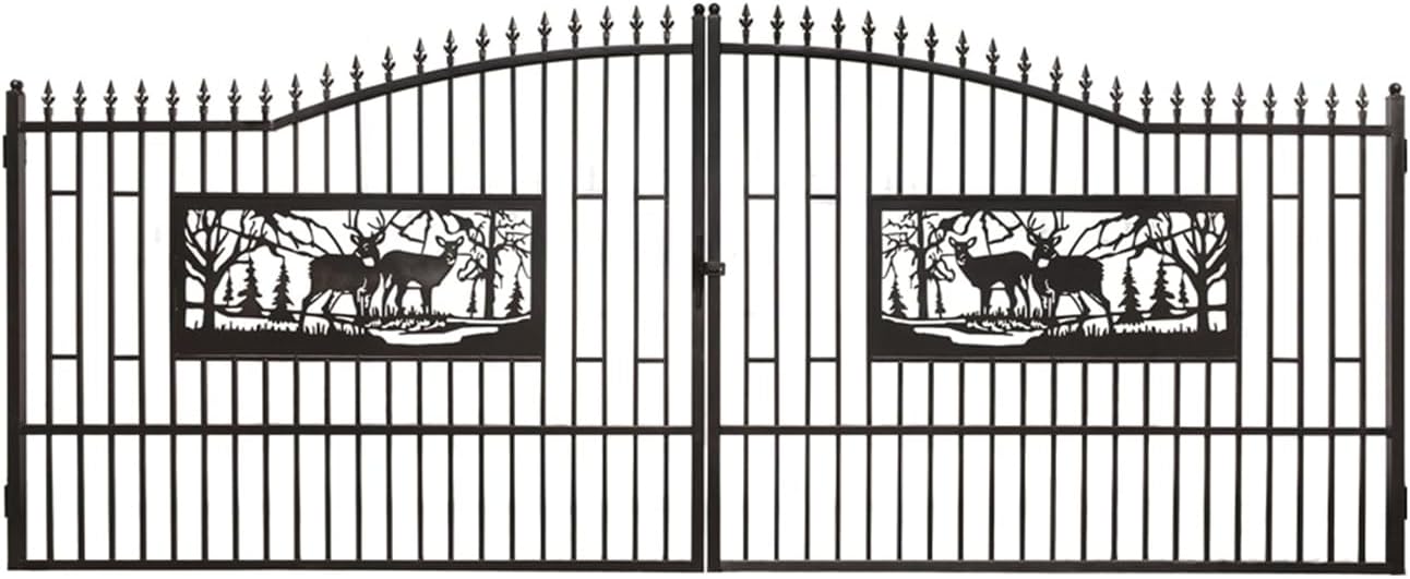 20x7 FT Double Swing Iron Driveway Gate, Galvanized Steel Bi-Parting Gate with Powder Coated Finish, Heavy Duty Metal Entrance Gate for Home, Ranch & Commercial Use, Opener Compatible