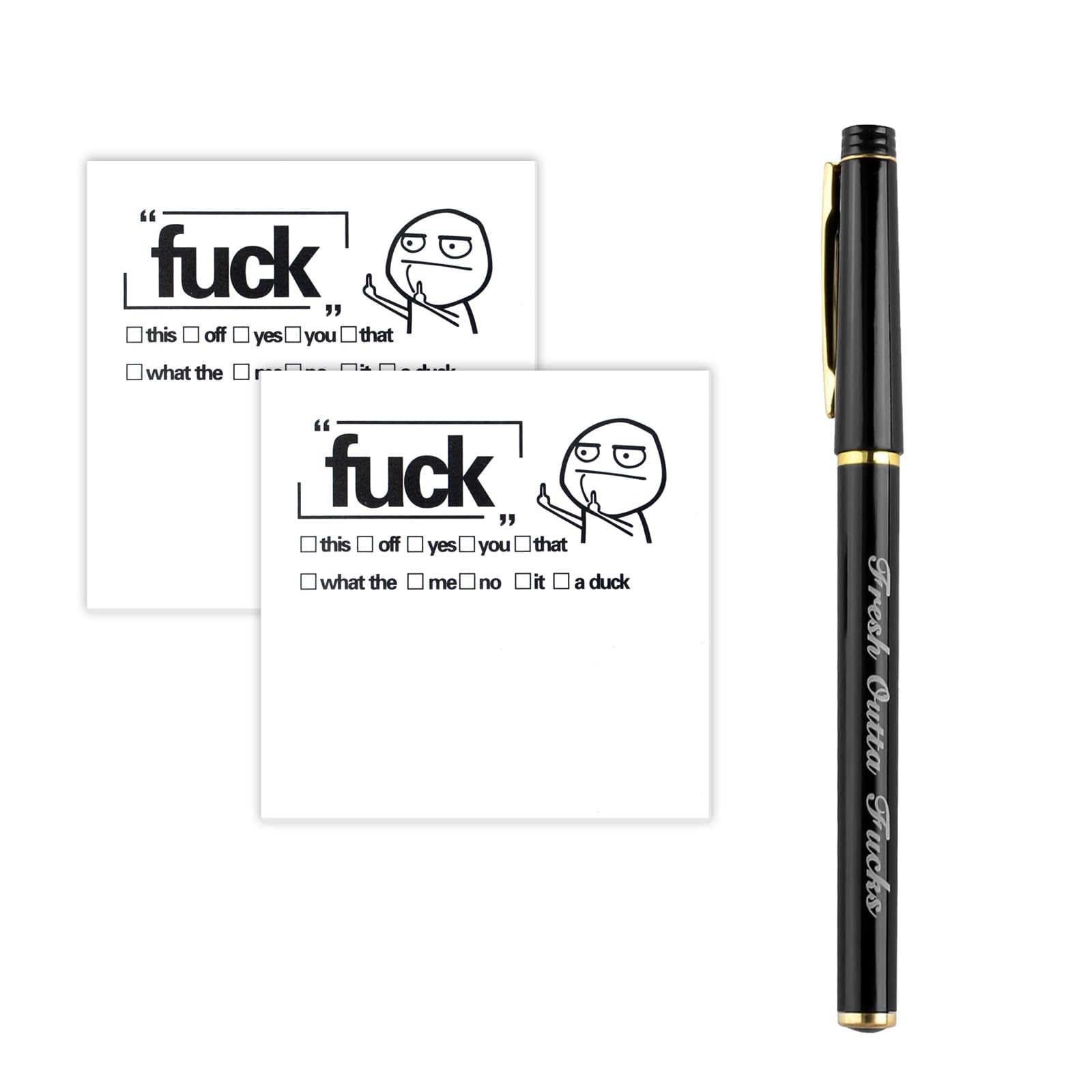 Fresh Outta Fucks Pad and Pen,Rude Pens and Sticky Notes Set Funny Pens Small Sticky Notes Novelty Notepads Desk Accessories for Men Women Funny Christmas Gifts for Friends Colleagues Boss