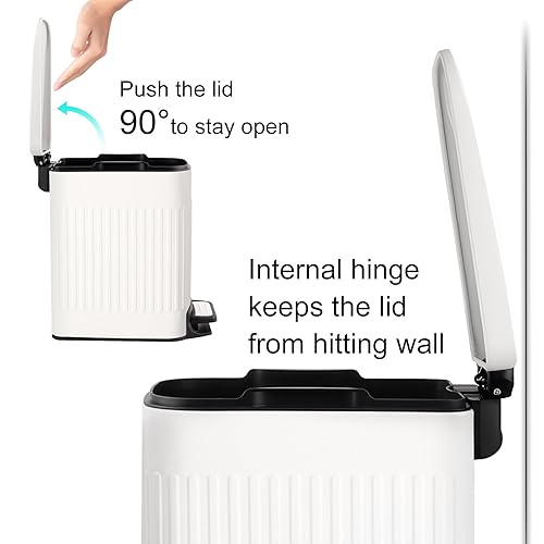 Miniatura 6 de TIPGO Cubo de basura pequeño para baño con tapa de cierre suave, cubo de basura de acero inoxidable de 6 litros1.6 galones con cubo interior