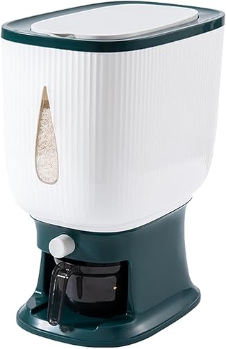 Recipiente dispensador de arroz de 22.0 lbs, recipientes grandes de almacenamiento de alimentos secos de cereales con taza medidora, cubo