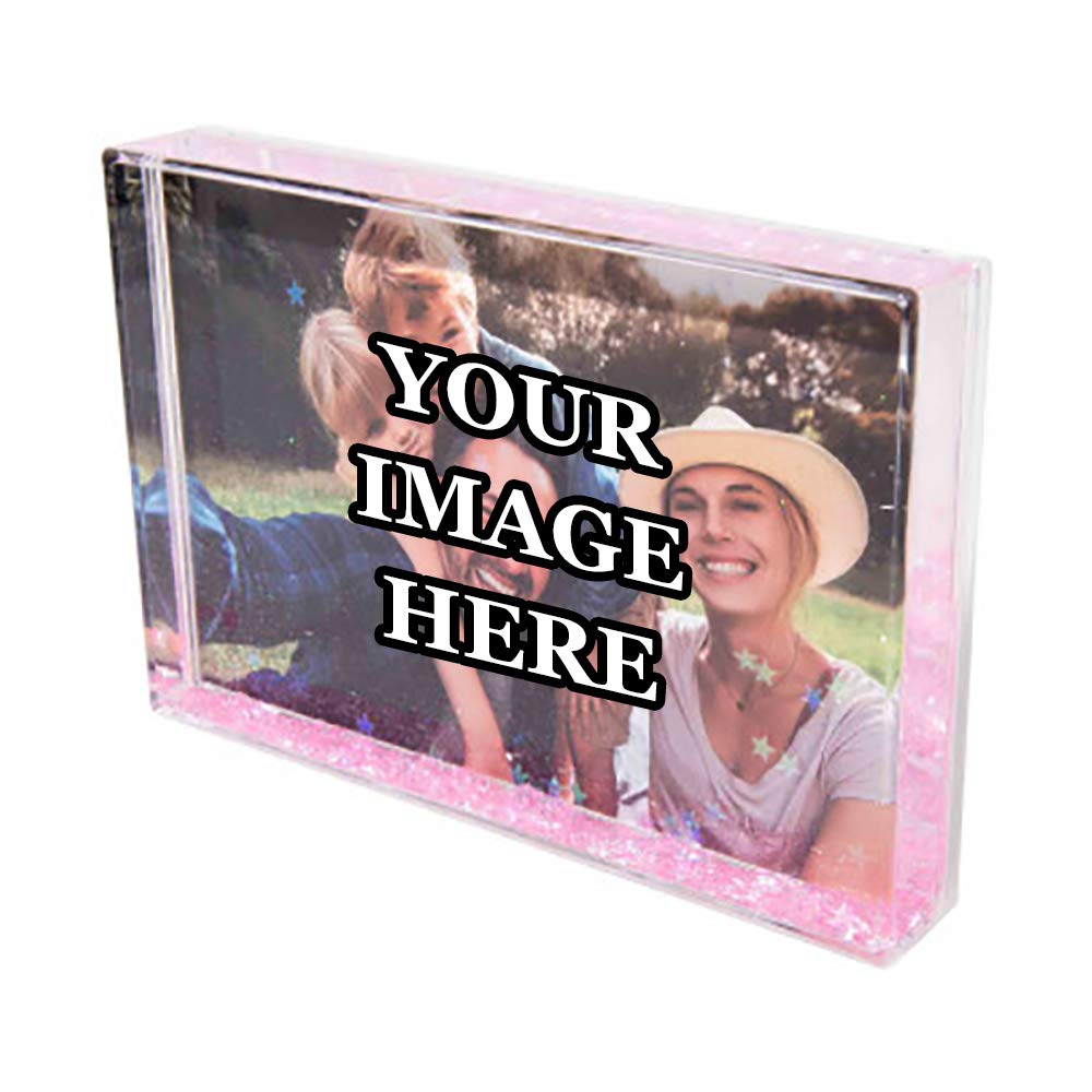 Getagift Personalised With Your Own Image Wedding, Friendship, Valentine/Mothers Day Pink Glitter Stars Landscape And Portrait Novelty Globe Photo Frame.