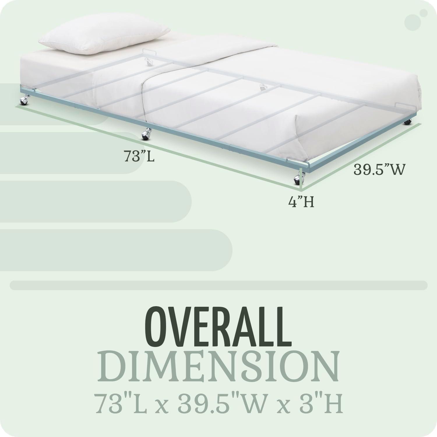 Kings Brand Furniture Twin Metal Trundle Bed Frame with Slats Support & Wheels, Roll-Out Pull Out Bed for Daybed, No Box Spring Needed for Bedroom or Guest Room (Grey)