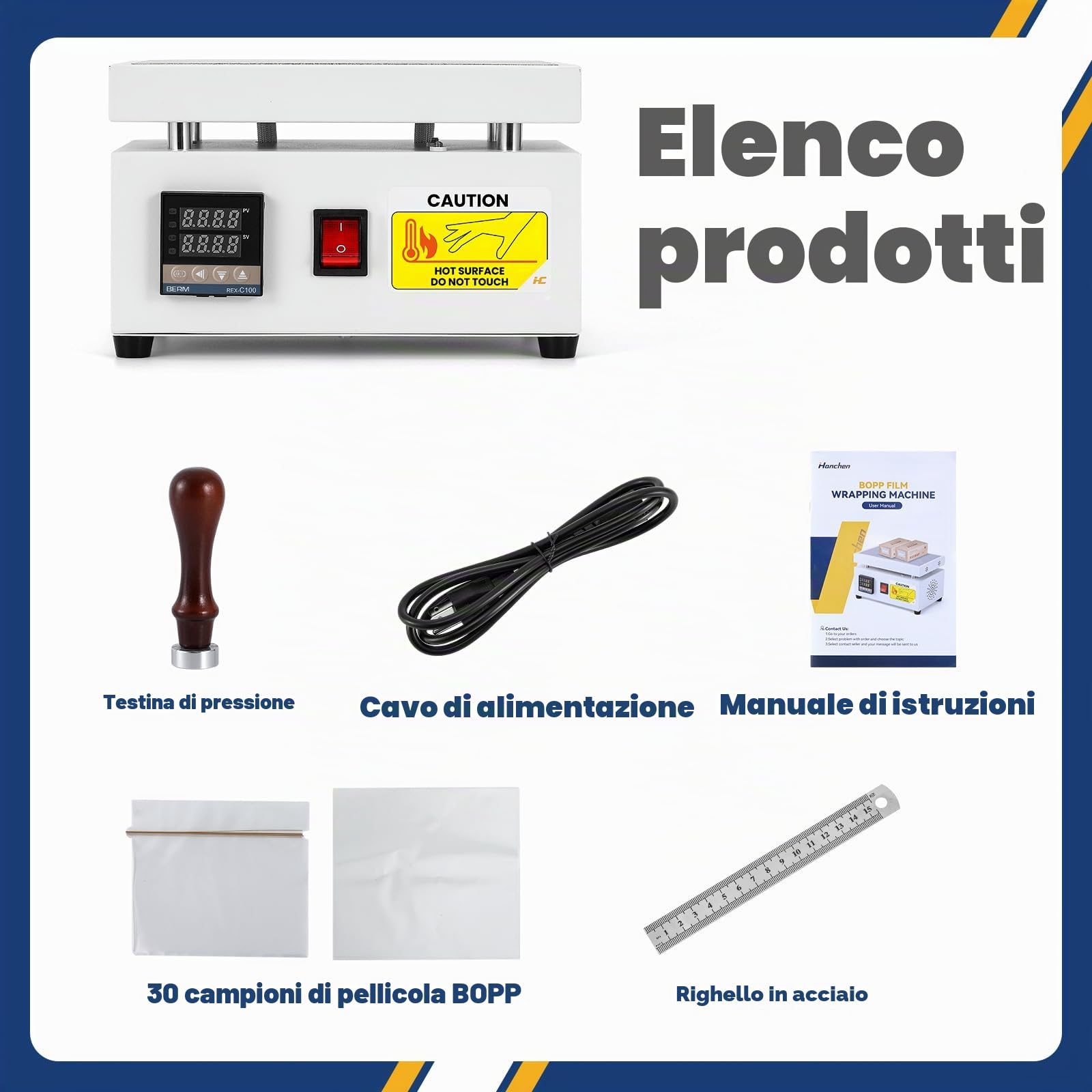Hanchen Macchina per imballaggio in cellophane Macchina di sovrapposizione manuale Macchina per sigillare a caldo da banco per film BOPP Profumi Cosmetici Scatola per poker PVC (120×200mm)