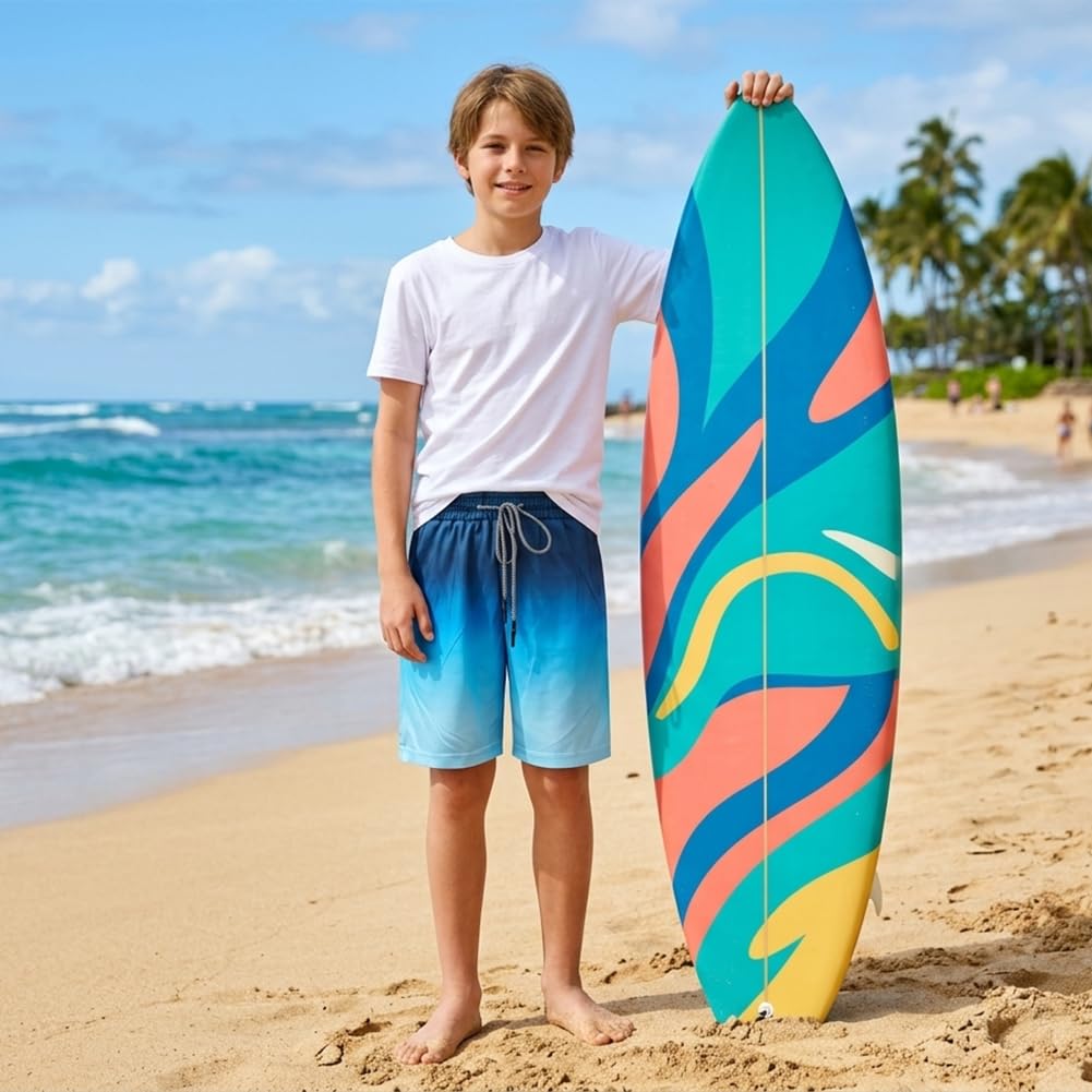 OSDUE Badehose Jungen, Badeshorts Kinder mit Taschen Schnelltrocknend Kurz Schwimmhose 2 in 1 Boardshorts mit Kompression Innenhose Elastischer Bund Verstellbare Tunnelzug Badehosen für 7-14 Jahre
