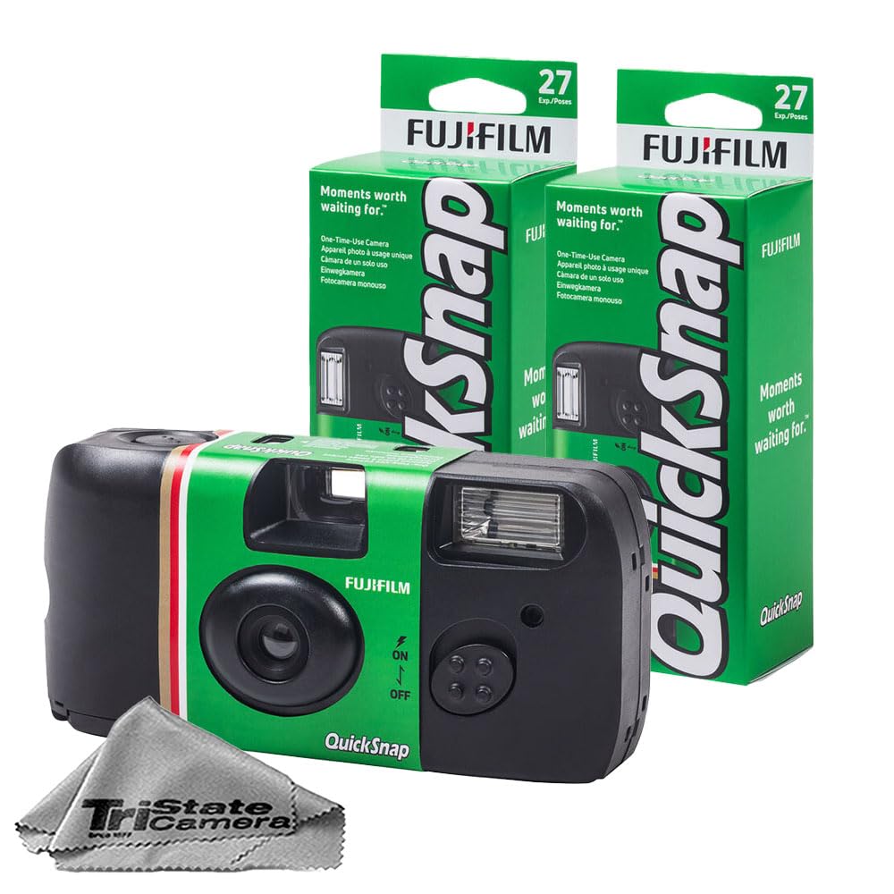 Fujifilm QuickSnap Flash 400 Disposable 35 mm Camera – ISO 400, 27 Exposures, Built-in Flash, 2-Pack + Microfiber Cleaning Cloth
